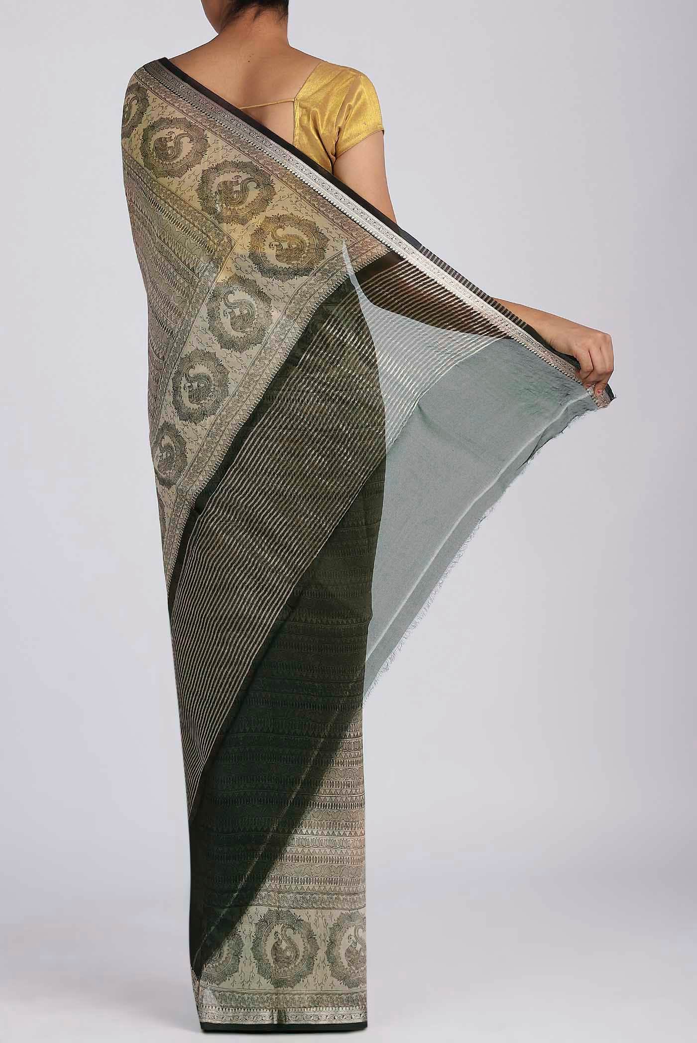 Beige Organza Silk Saree