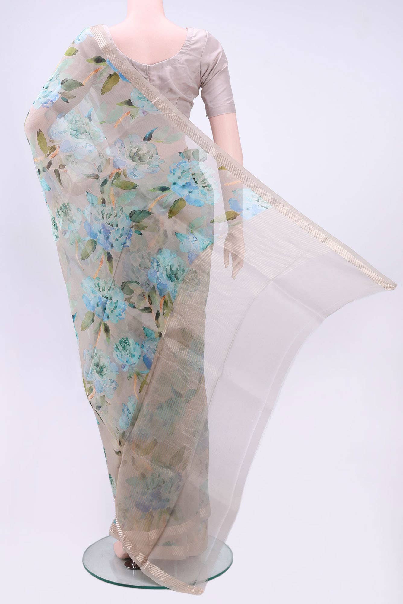 Beige Printed Silk Saree