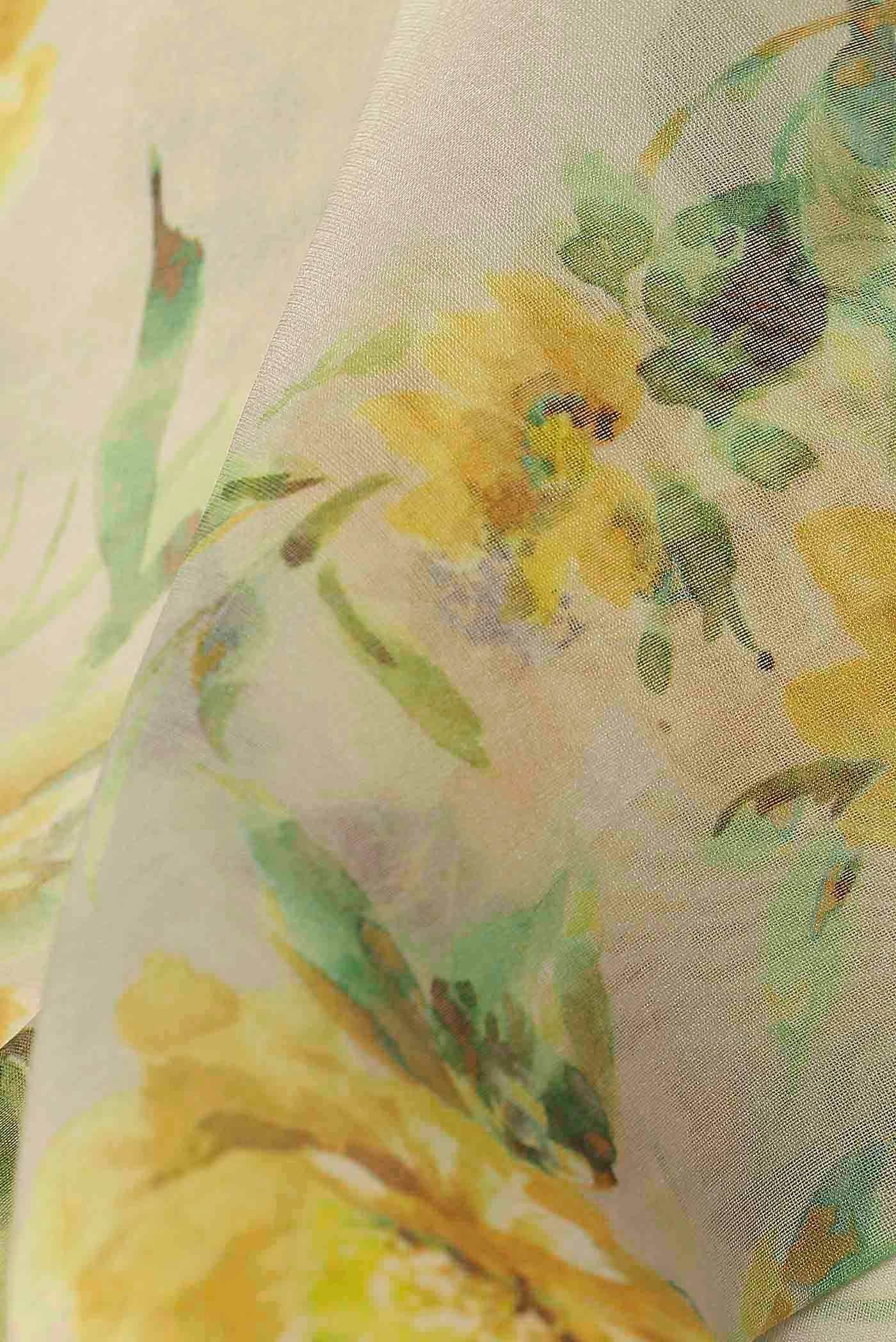 Cream Organza Silk Saree