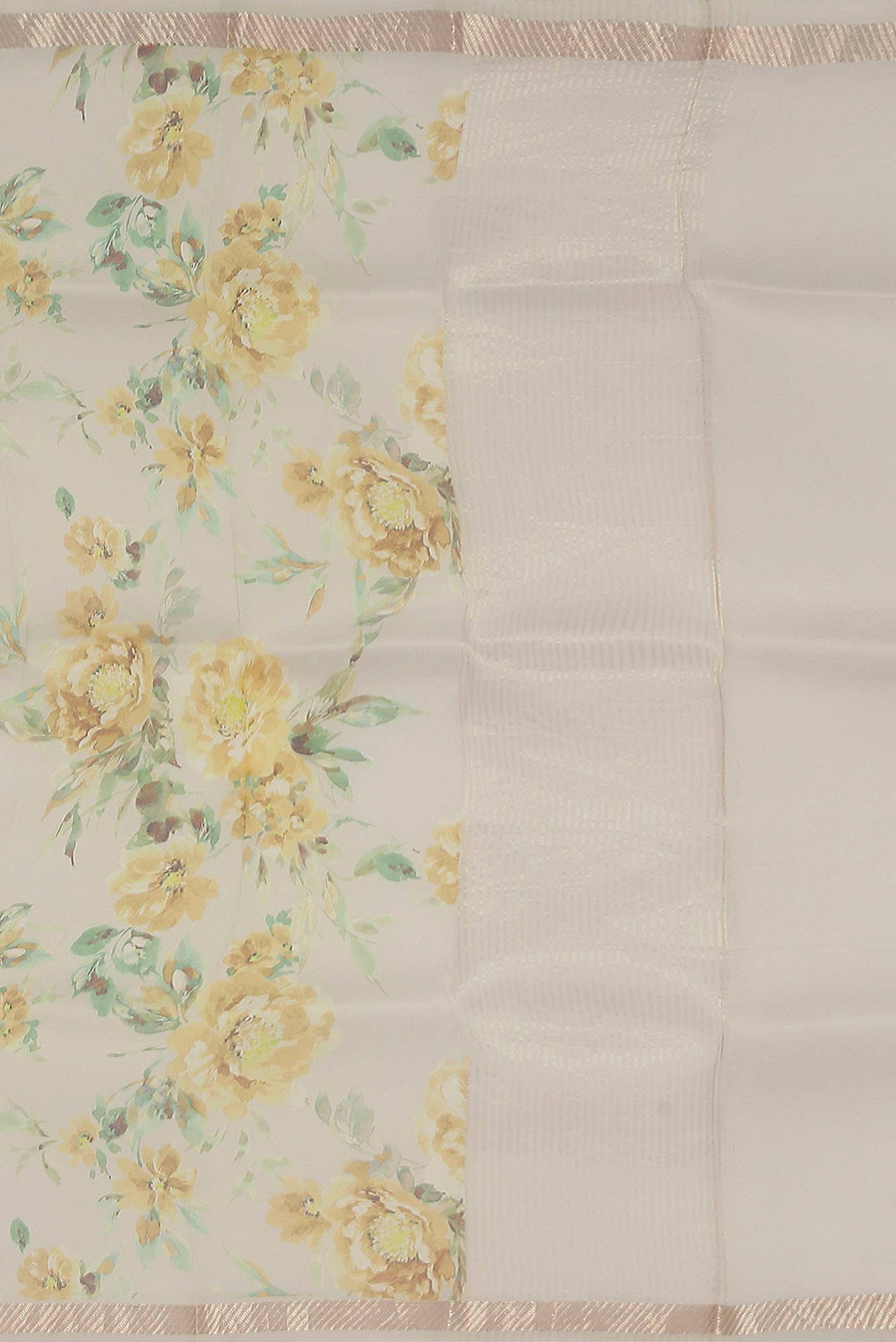 Cream Organza Silk Saree