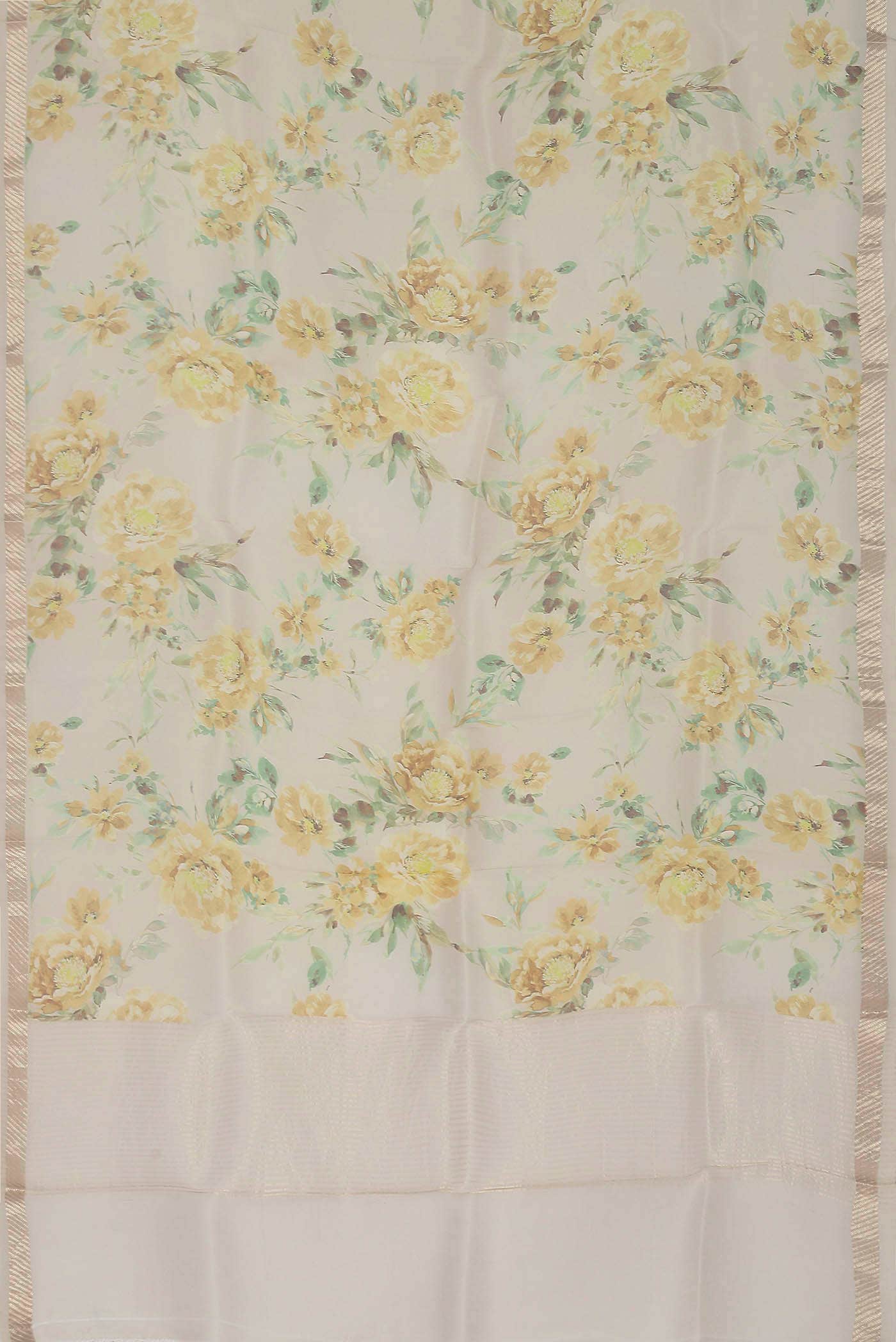 Cream Organza Silk Saree