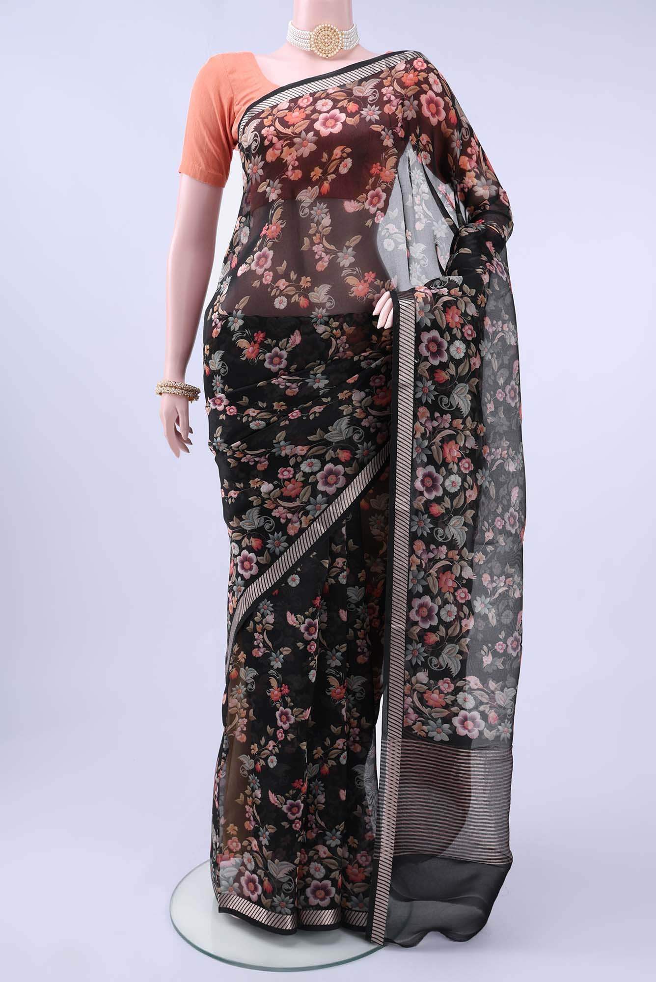 Black Organza Silk Saree