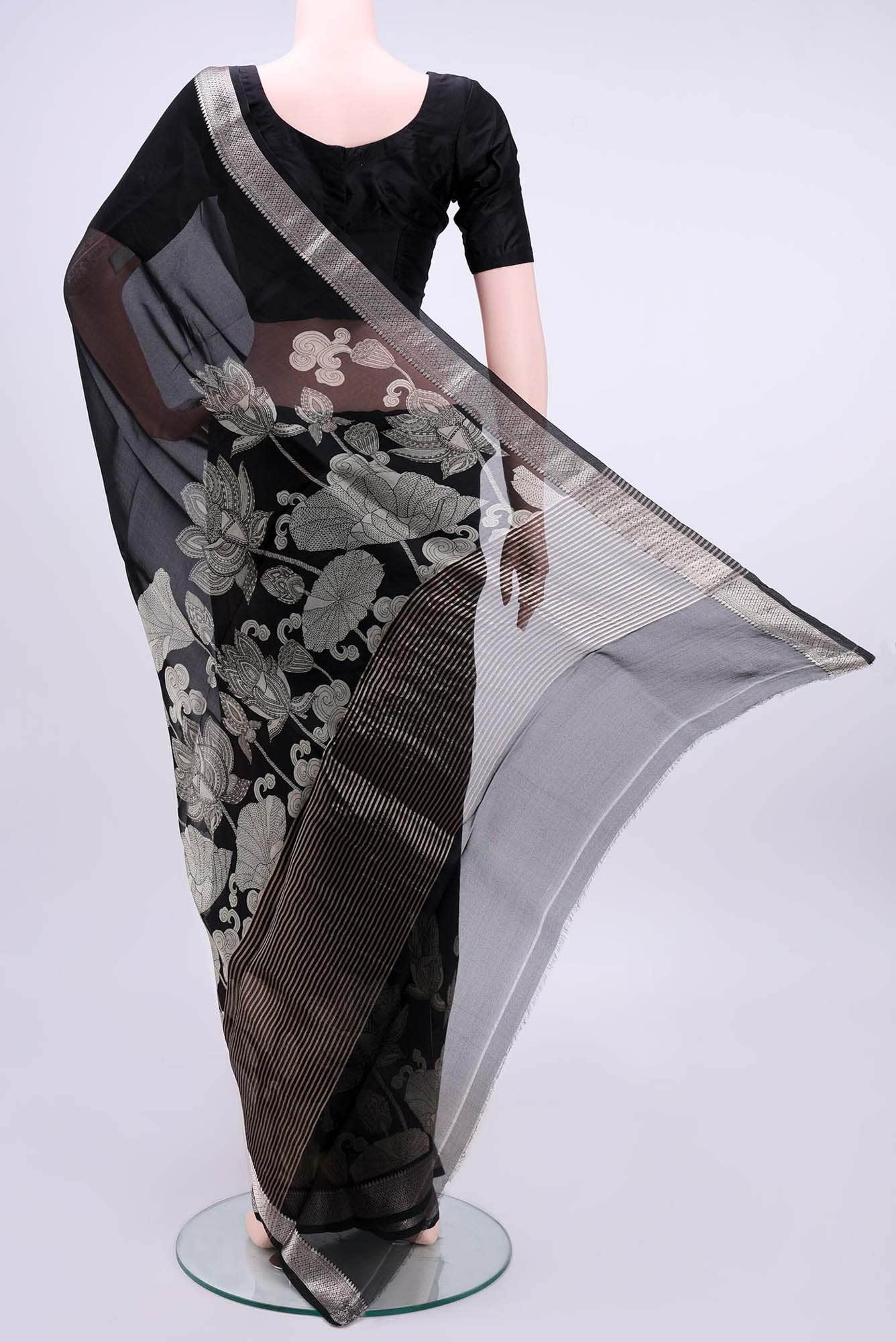 Black Printed Silk Saree