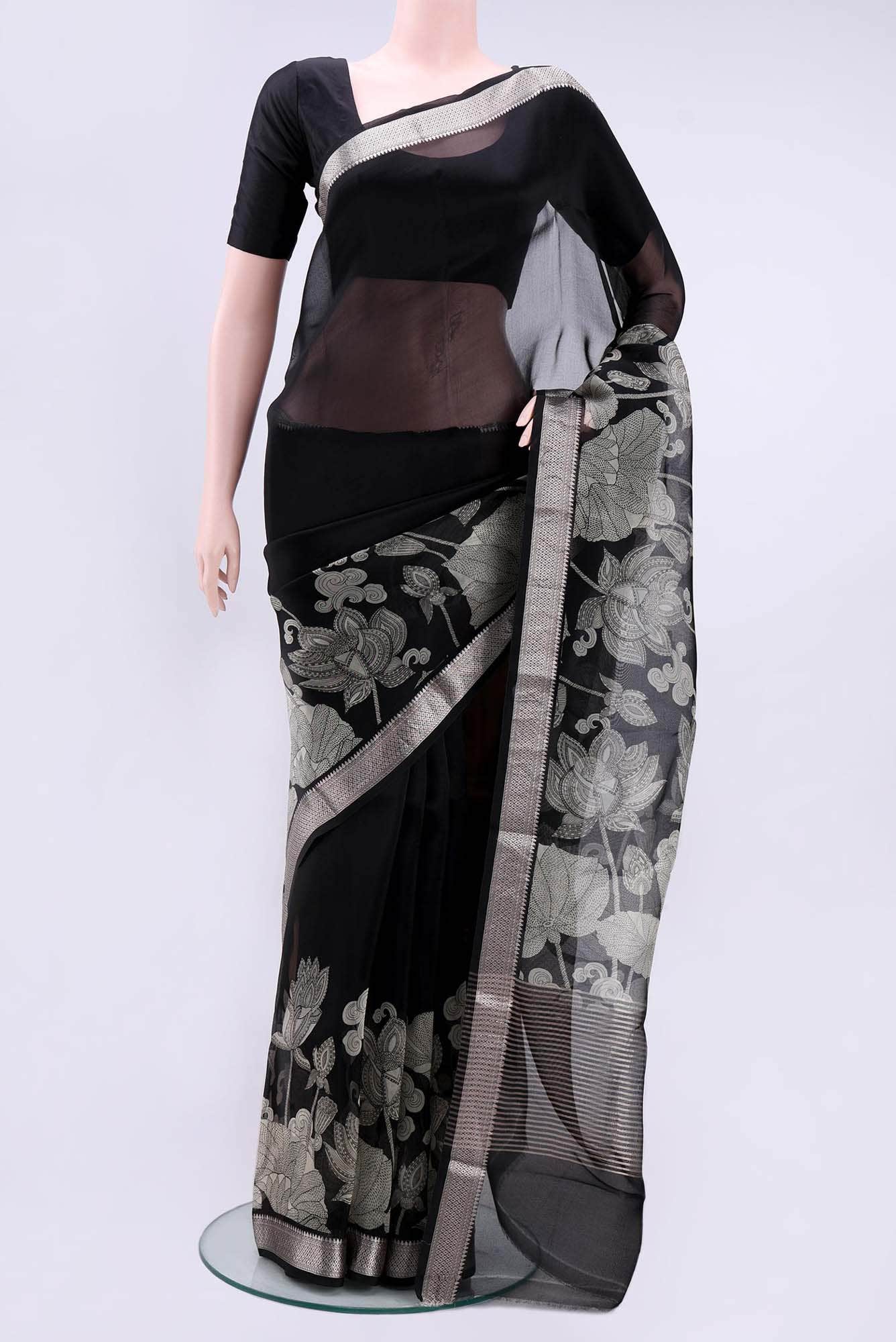Black Printed Silk Saree