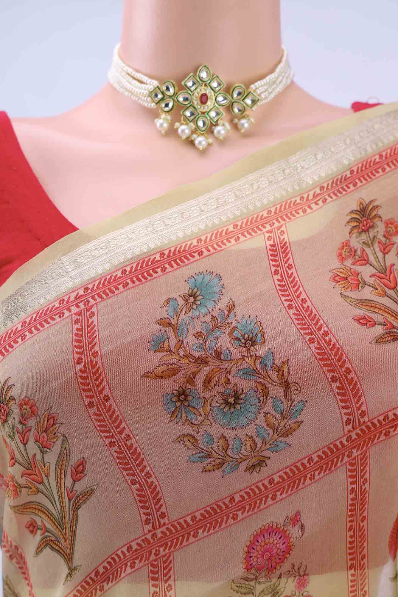 Dark Beige Organza Silk Saree