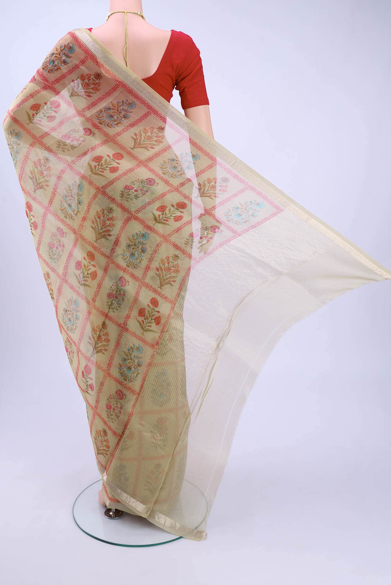 Dark Beige Organza Silk Saree
