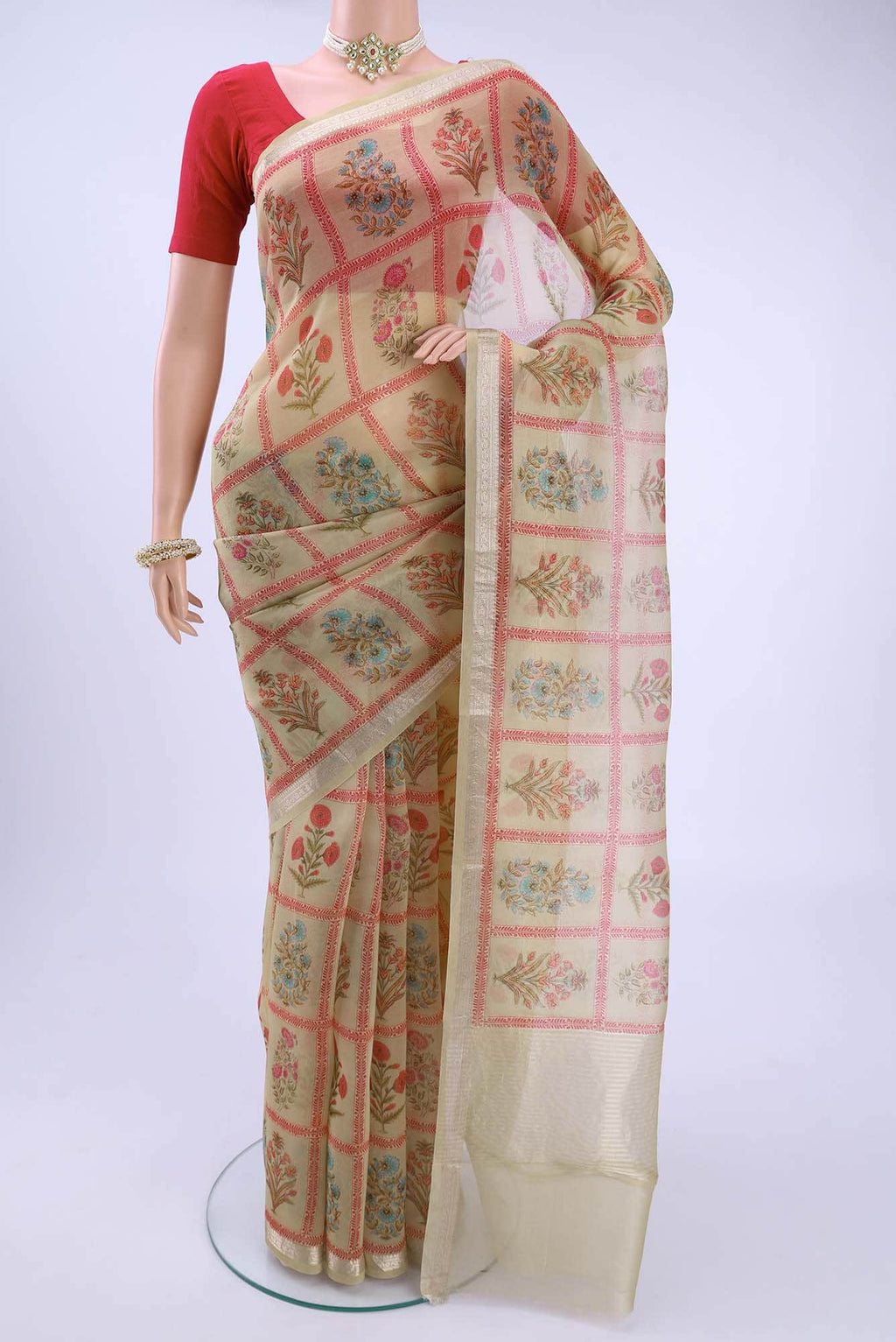 Dark Beige Organza Silk Saree