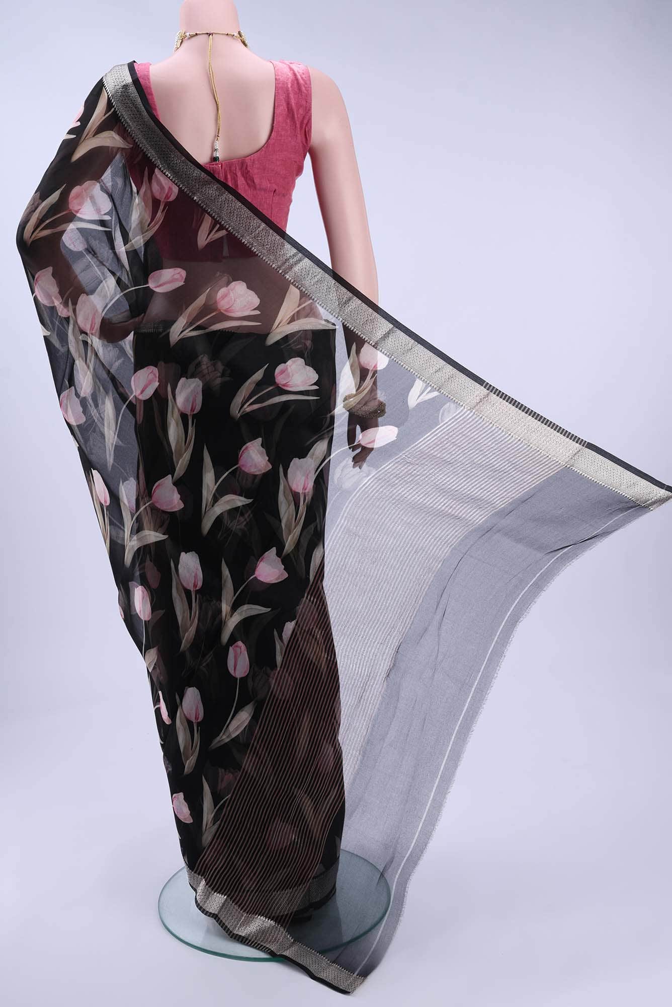 Black Organza Silk Saree