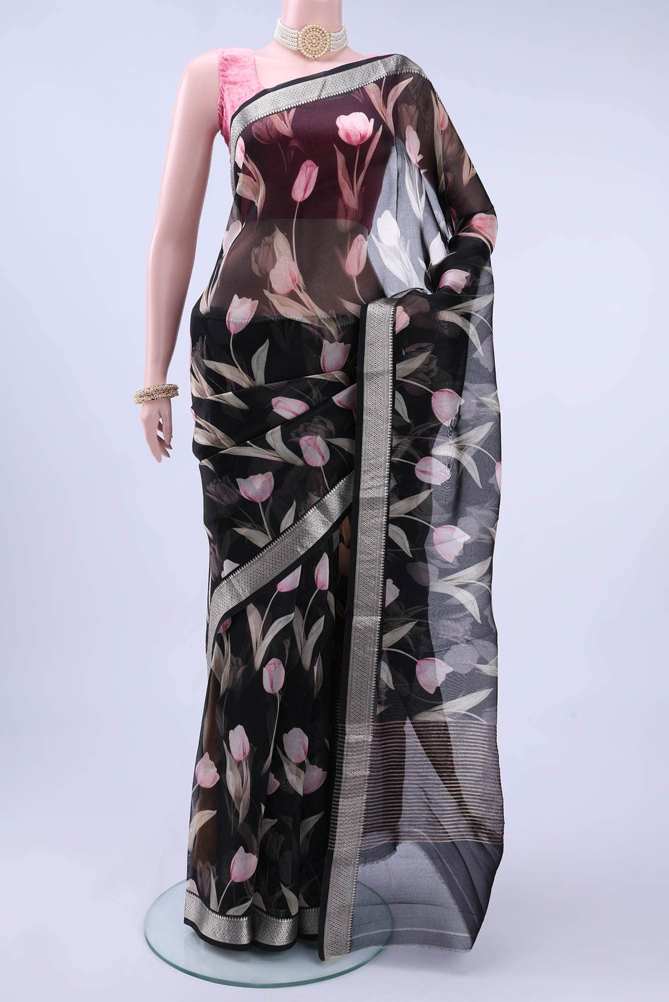 Black Organza Silk Saree