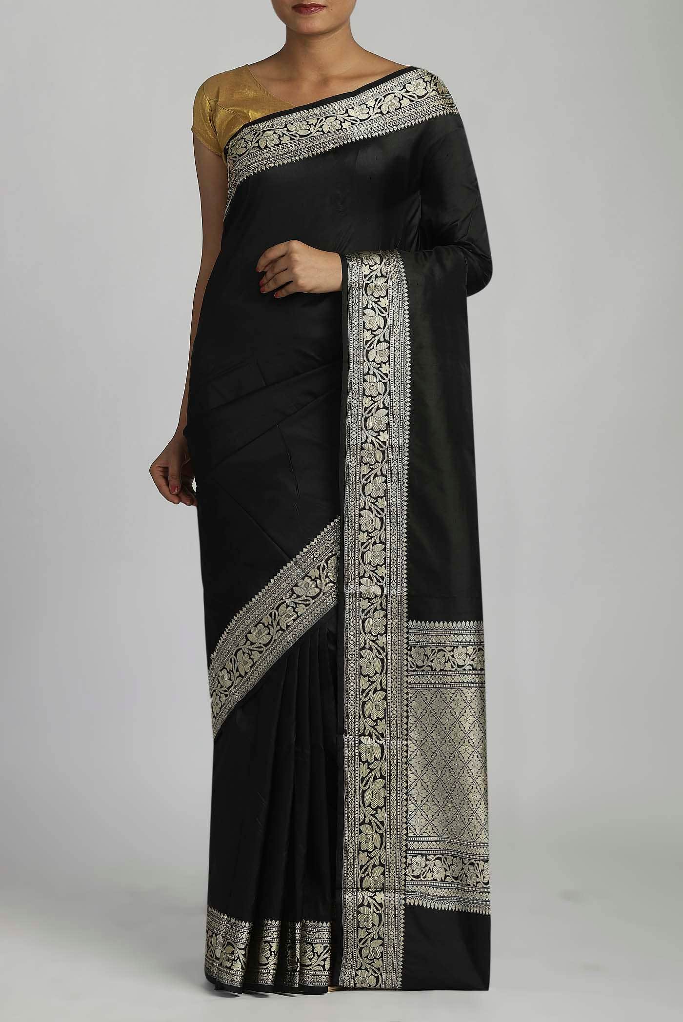 Black Banarasi Katan Silk Saree