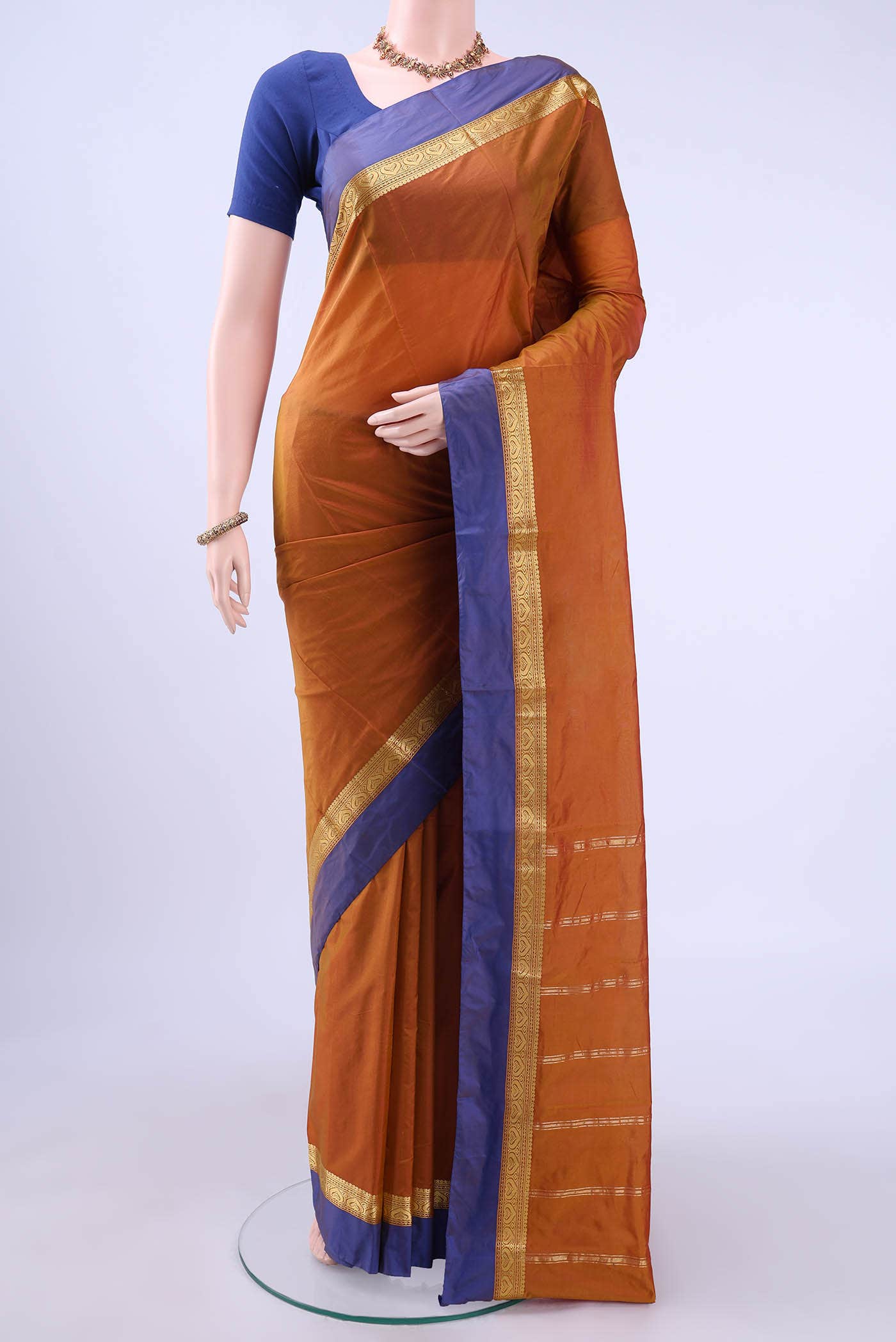 Rust Blended Bangalore Silk Saree