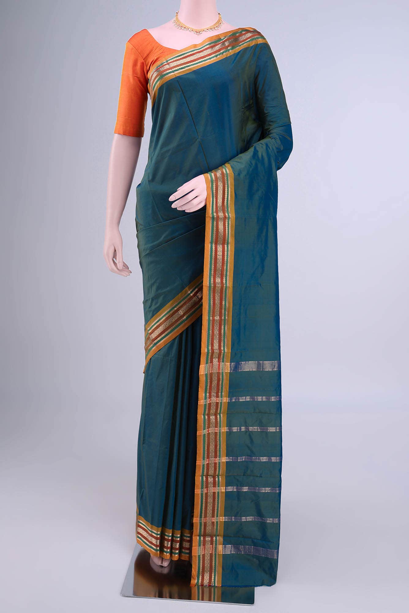 Teal Dual Tone Blended Bangalore Silk Saree