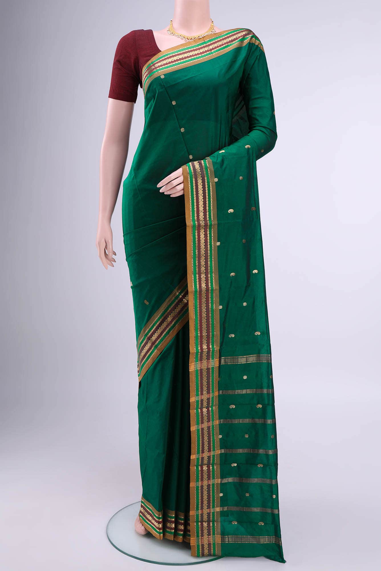 Bottle Green Blended Bangalore Silk Saree