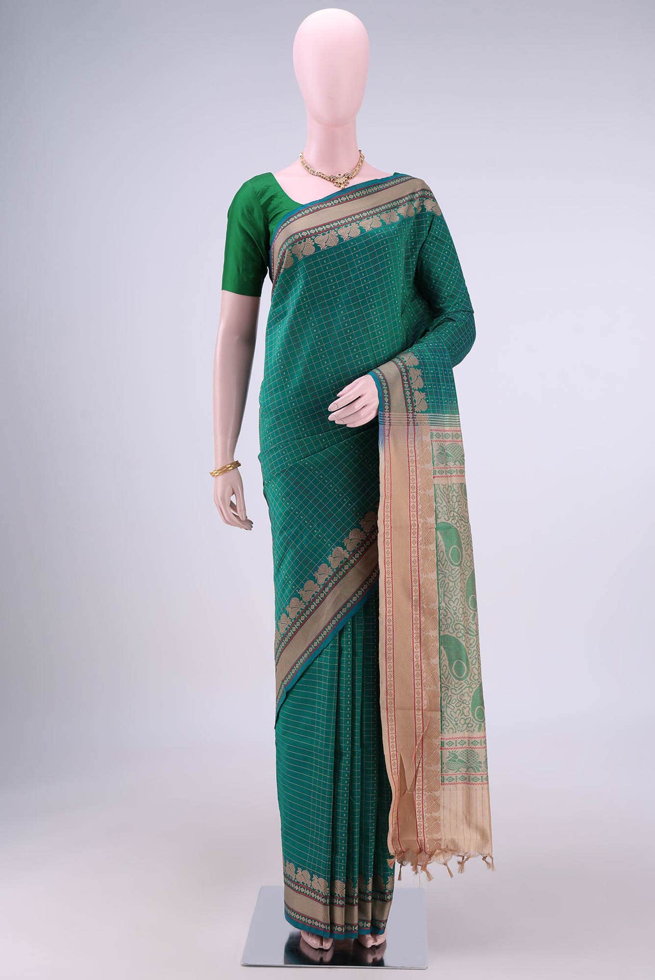 Green Blended Cotton Saree