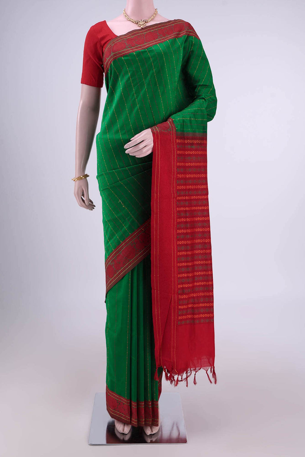 Green Blended Cotton Saree
