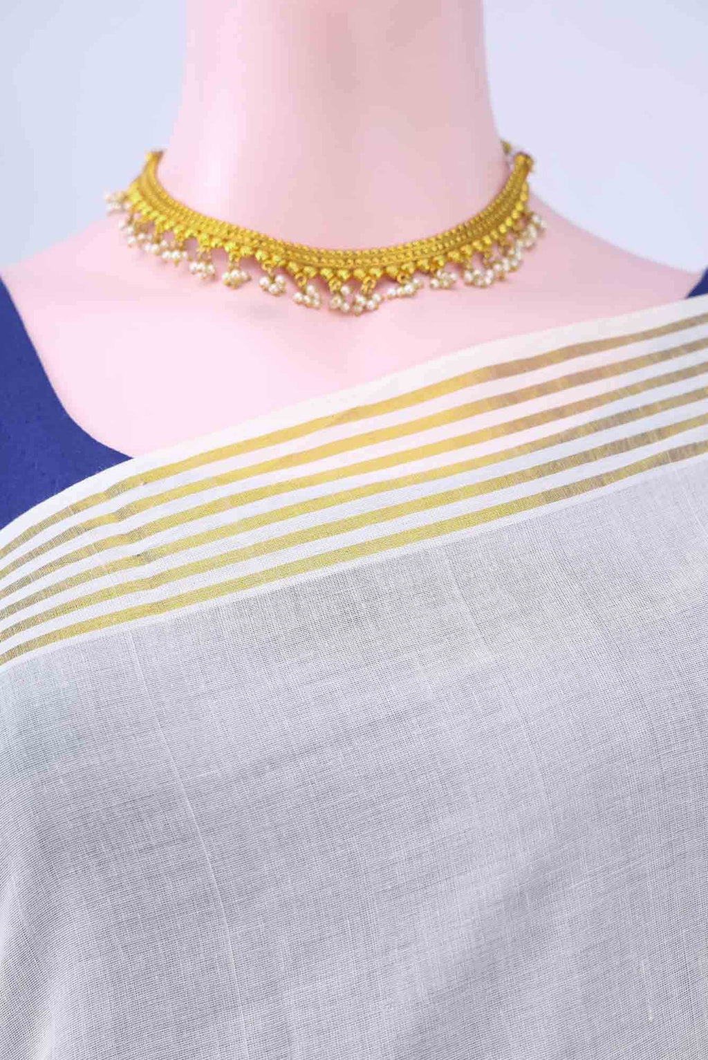 Off White Kerala Cotton - Kasava Saree