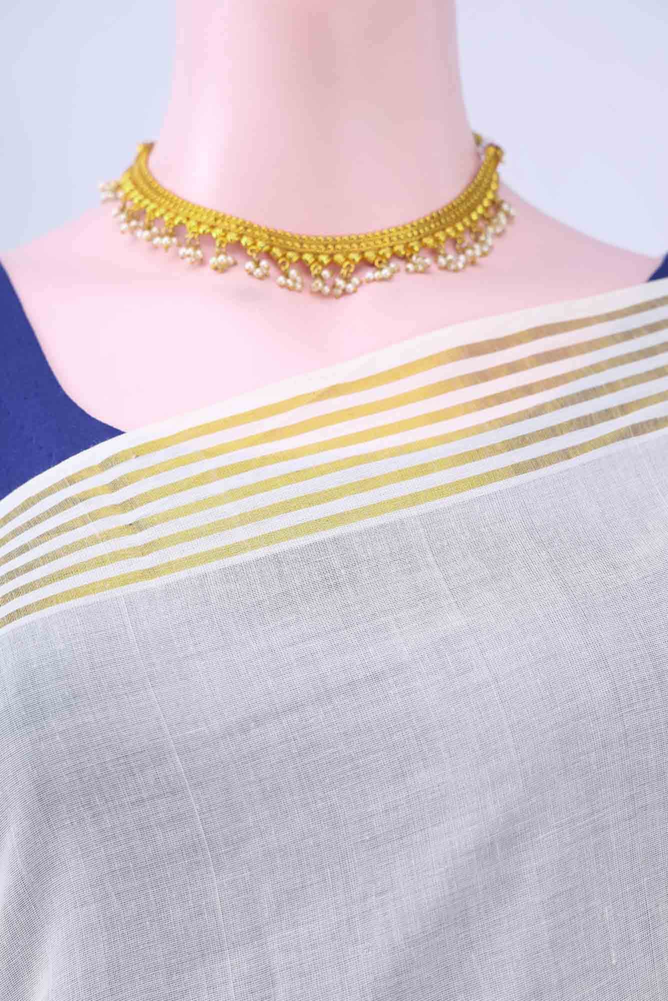 Off White Kerala Cotton - Kasava Saree