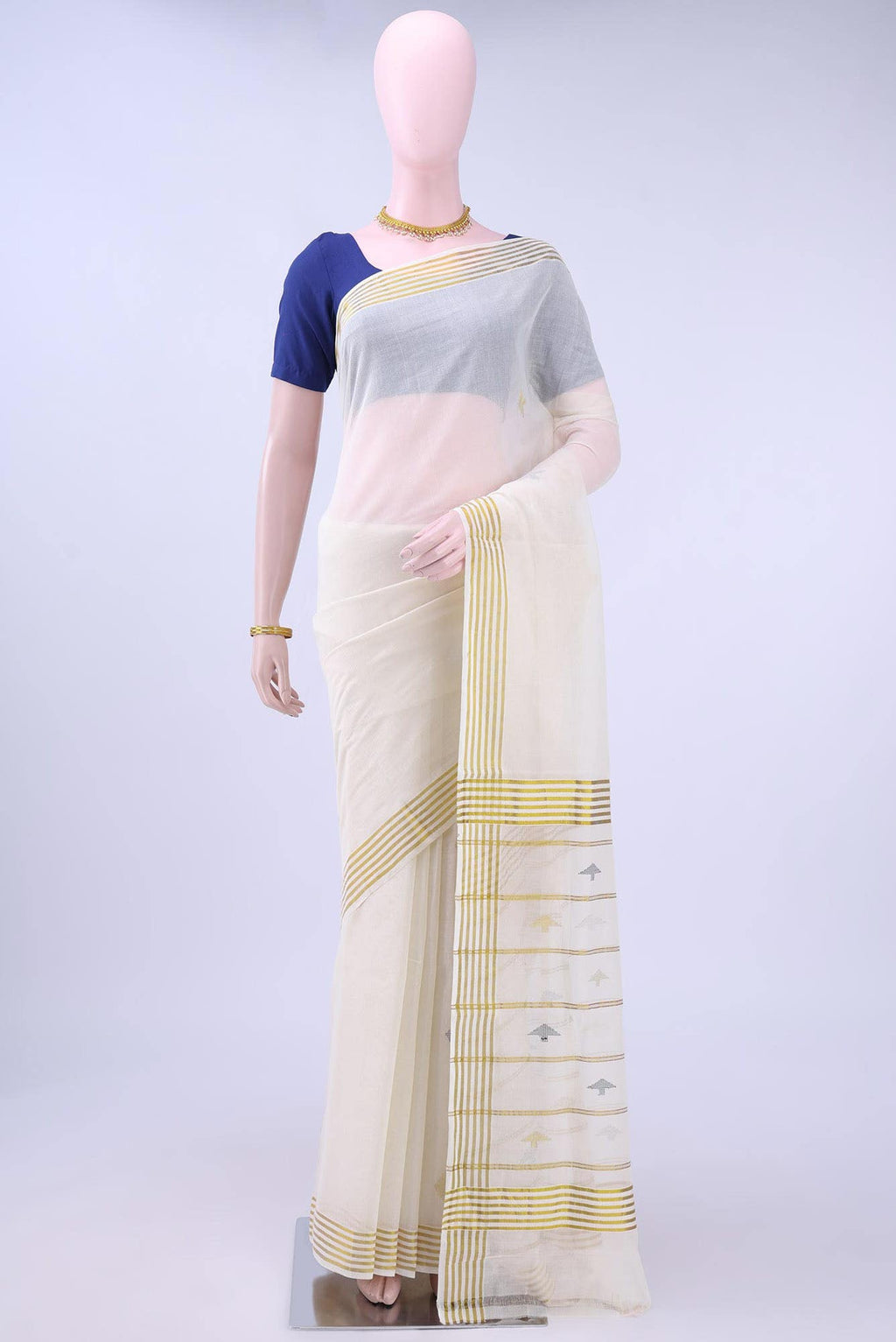 Off White Kerala Cotton - Kasava Saree