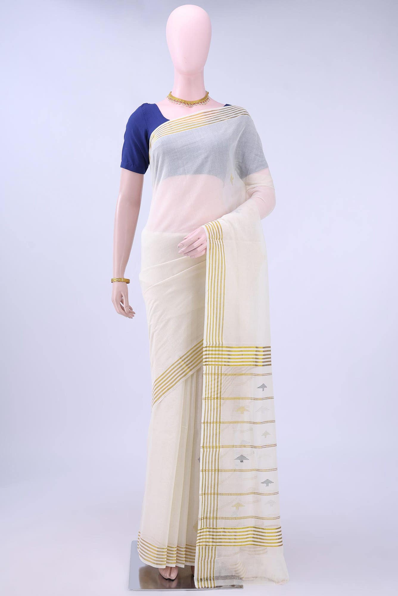 Off White Kerala Cotton - Kasava Saree
