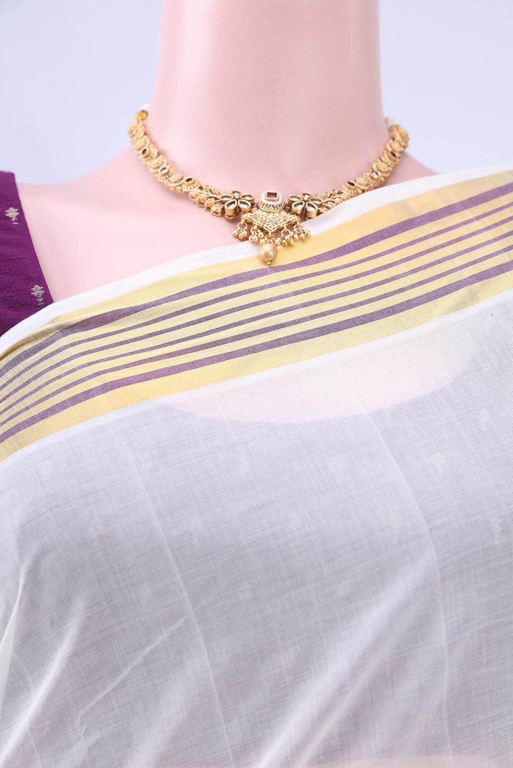 Off White Kerala Cotton - Kasava Saree
