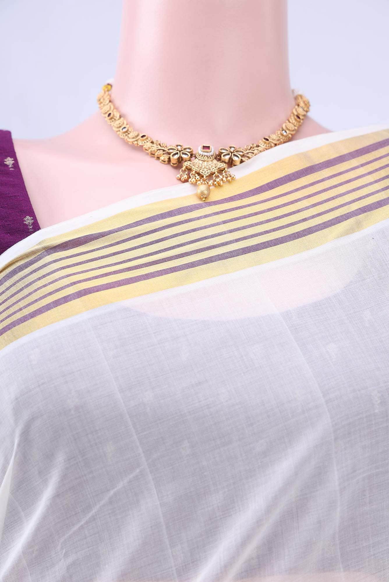 Off White Kerala Cotton - Kasava Saree