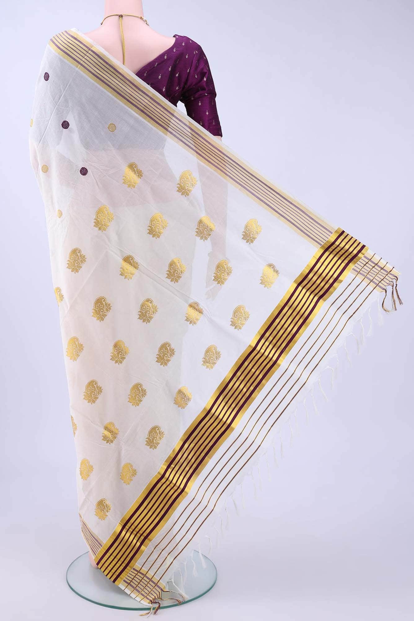 Off White Kerala Cotton - Kasava Saree