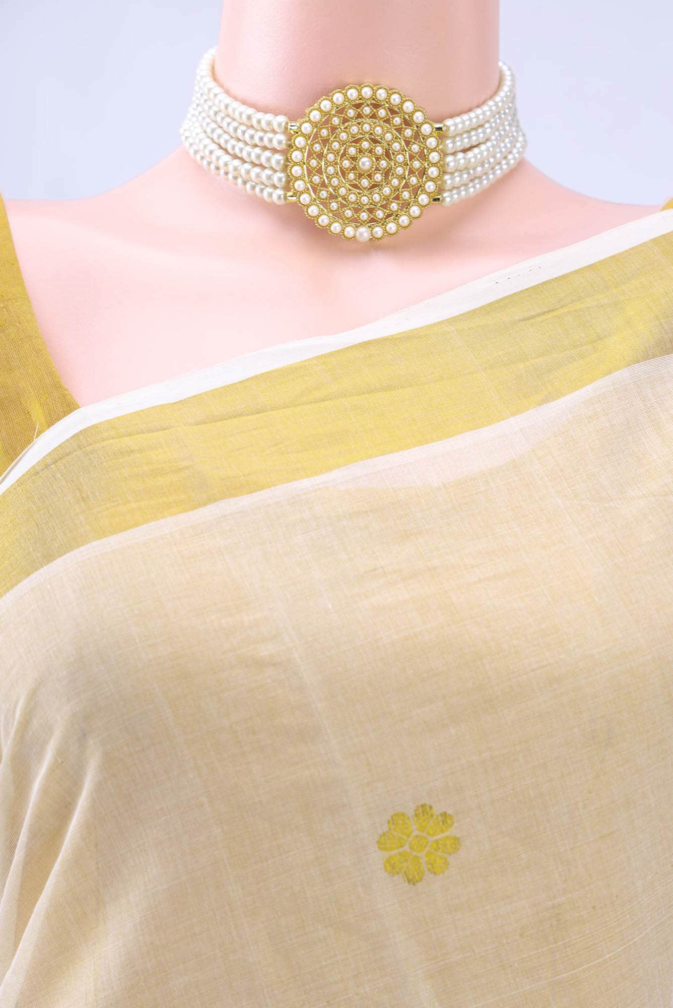 Off White Kerala Cotton - Kasava Saree
