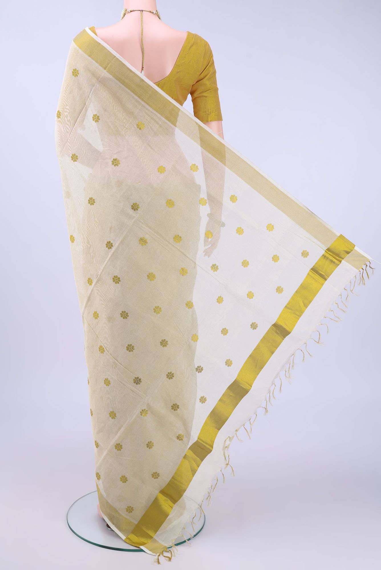 Off White Kerala Cotton - Kasava Saree