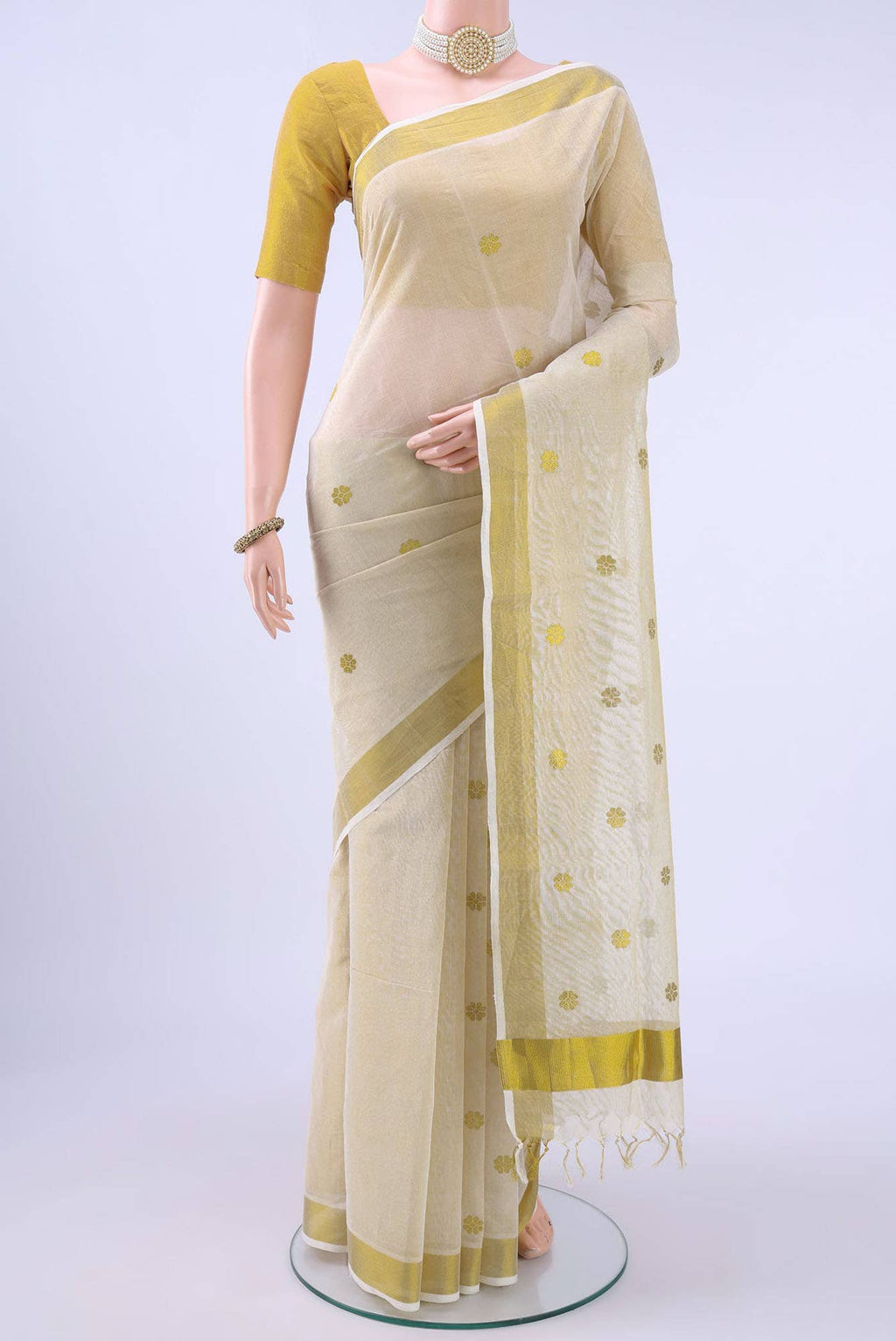 Off White Kerala Cotton - Kasava Saree