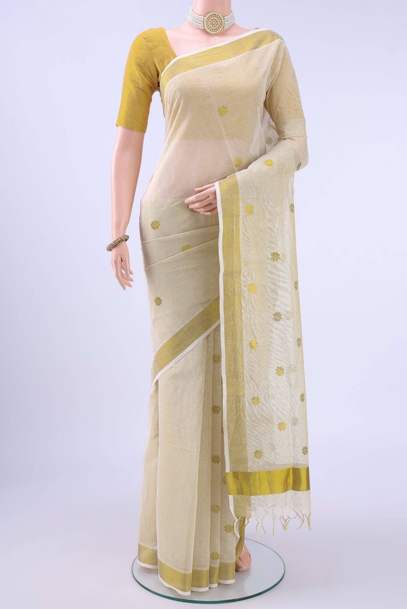 Off White Kerala Cotton - Kasava Saree