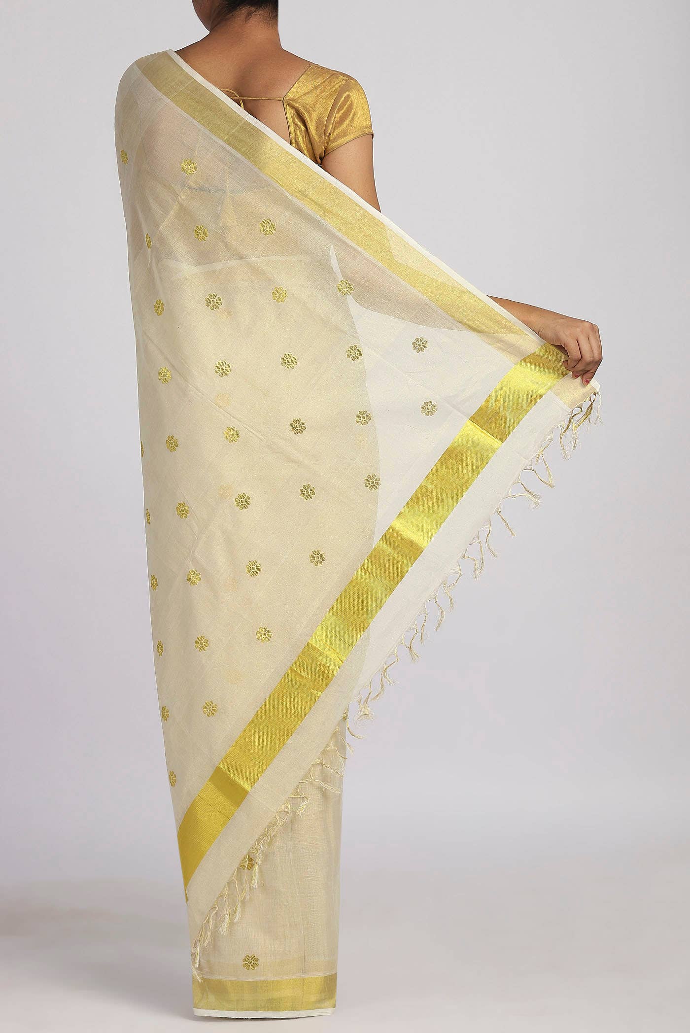 Cream with Gold Dual Tone Kerala Cotton - Kasava Saree