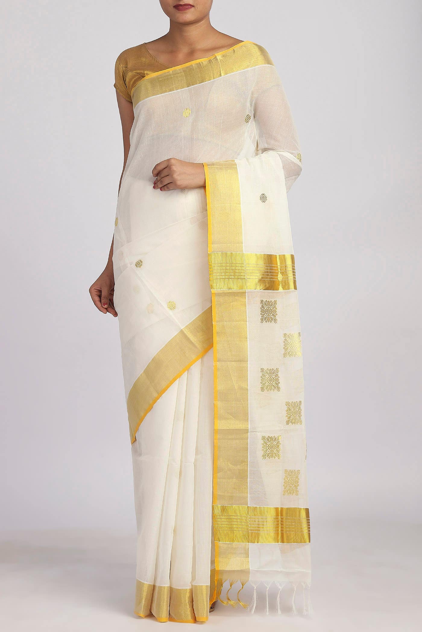 Off White Kerala Cotton - Kasava Saree