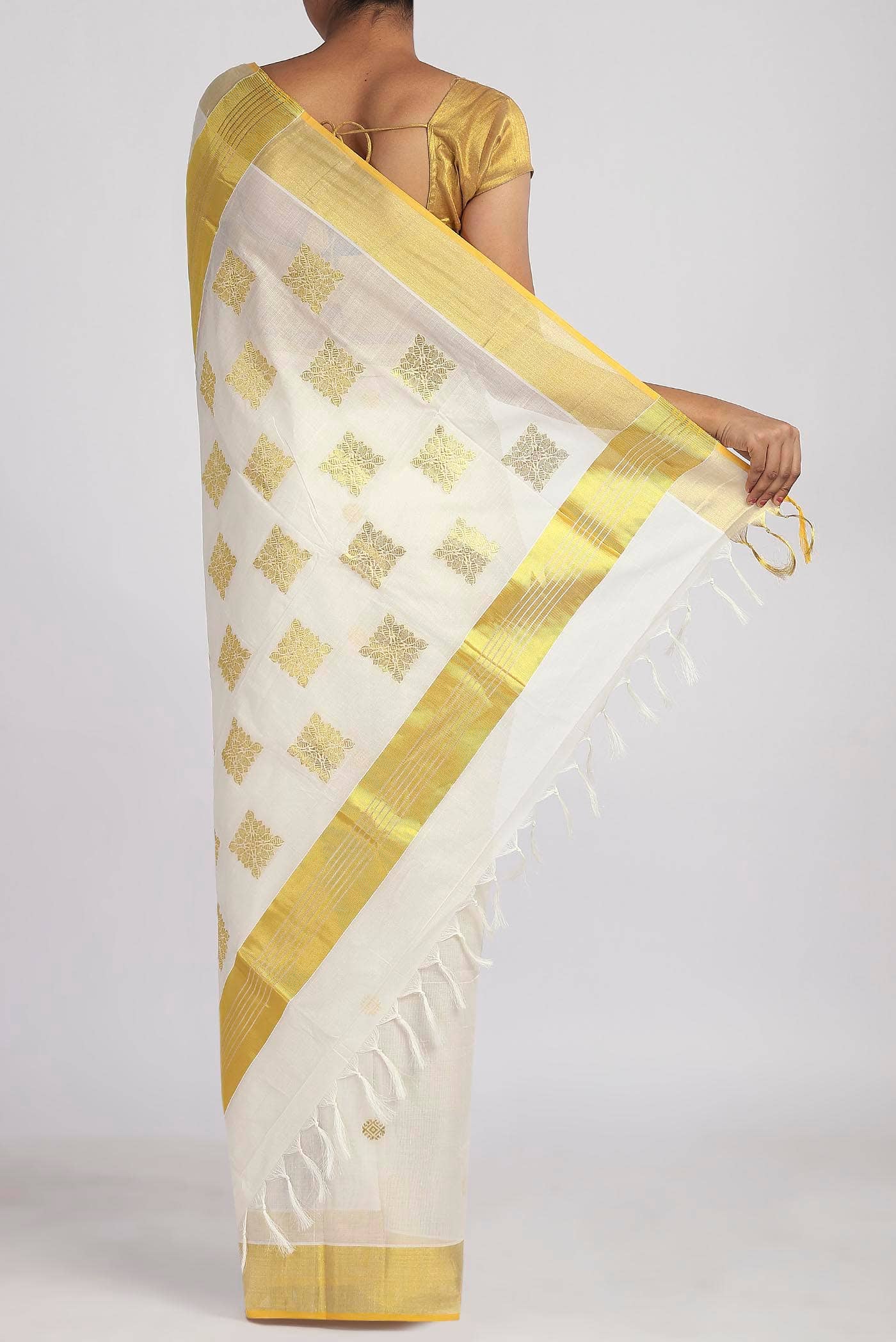 Off White Kerala Cotton - Kasava Saree