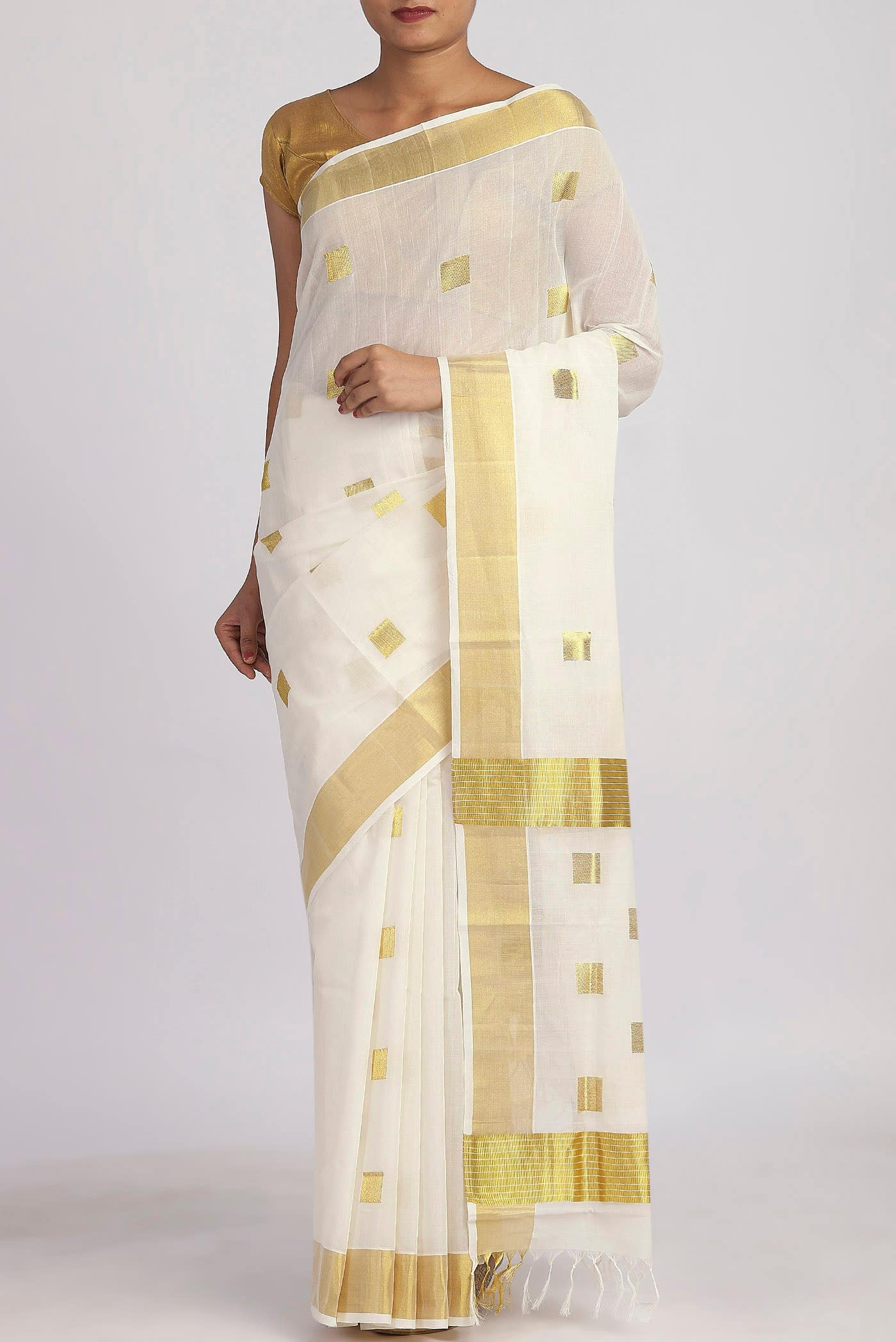 Off White Kerala Cotton - Kasava Saree