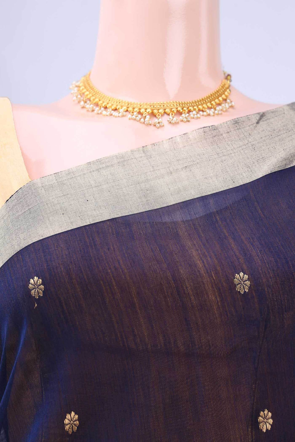 Navy Blue Chanderi Silk Cotton Saree