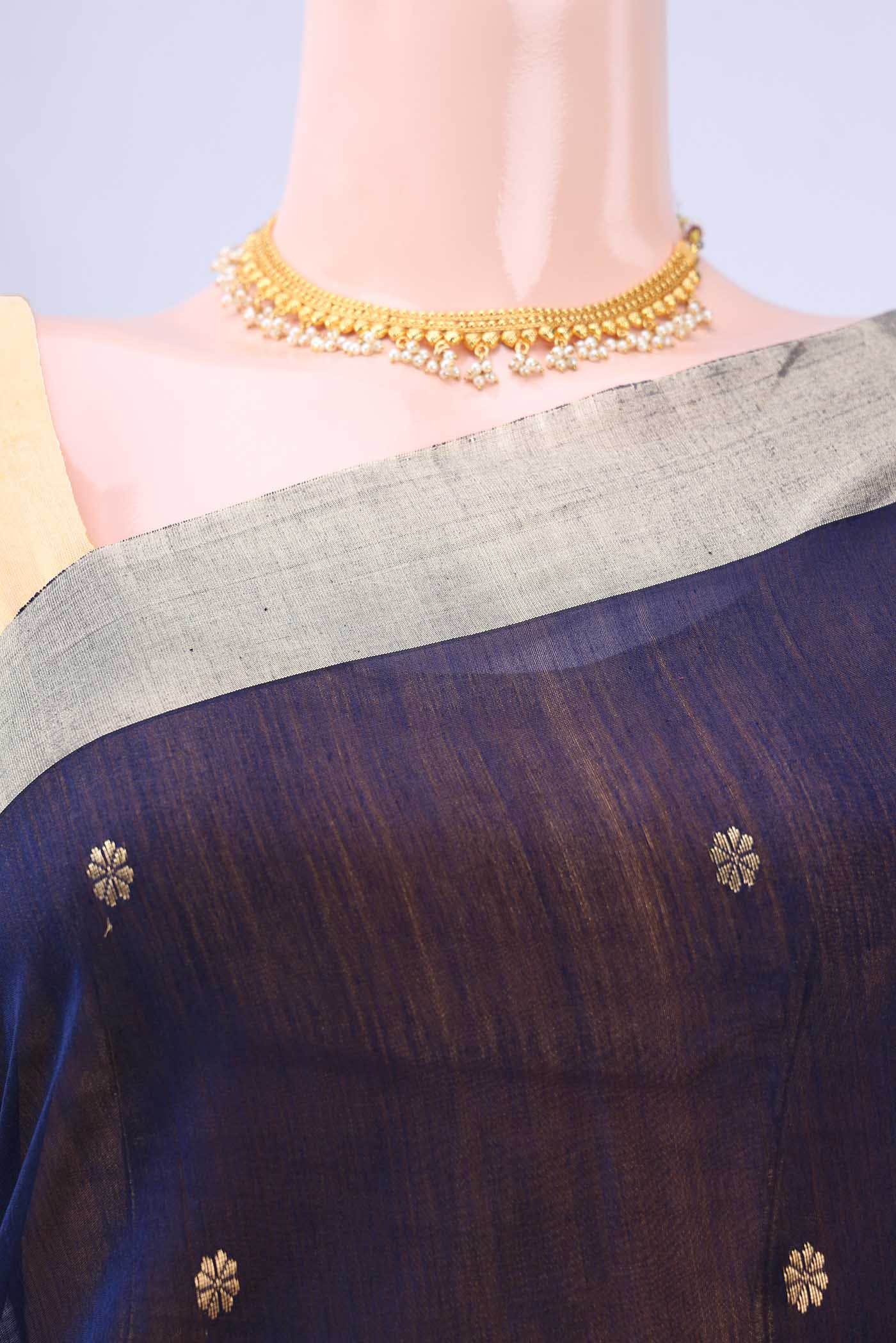 Navy Blue Chanderi Silk Cotton Saree