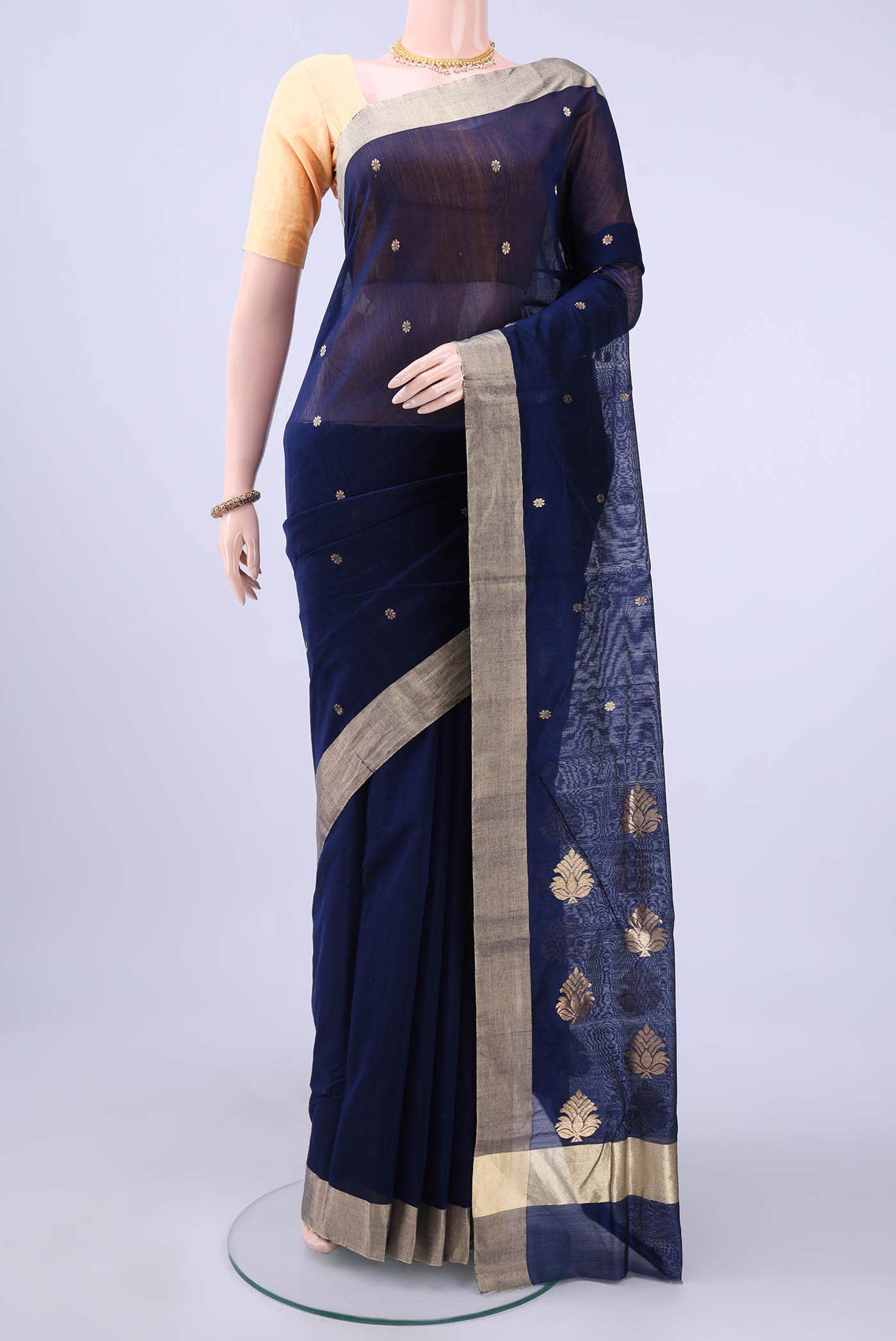 Navy Blue Chanderi Silk Cotton Saree