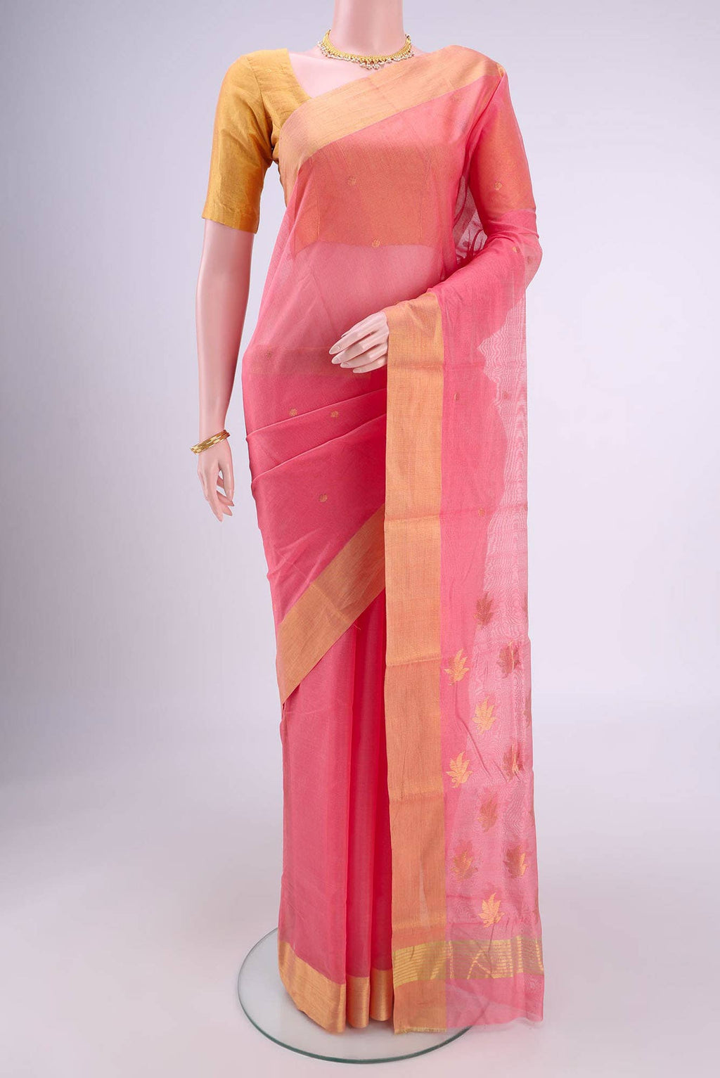 Peach Chanderi Silk Saree