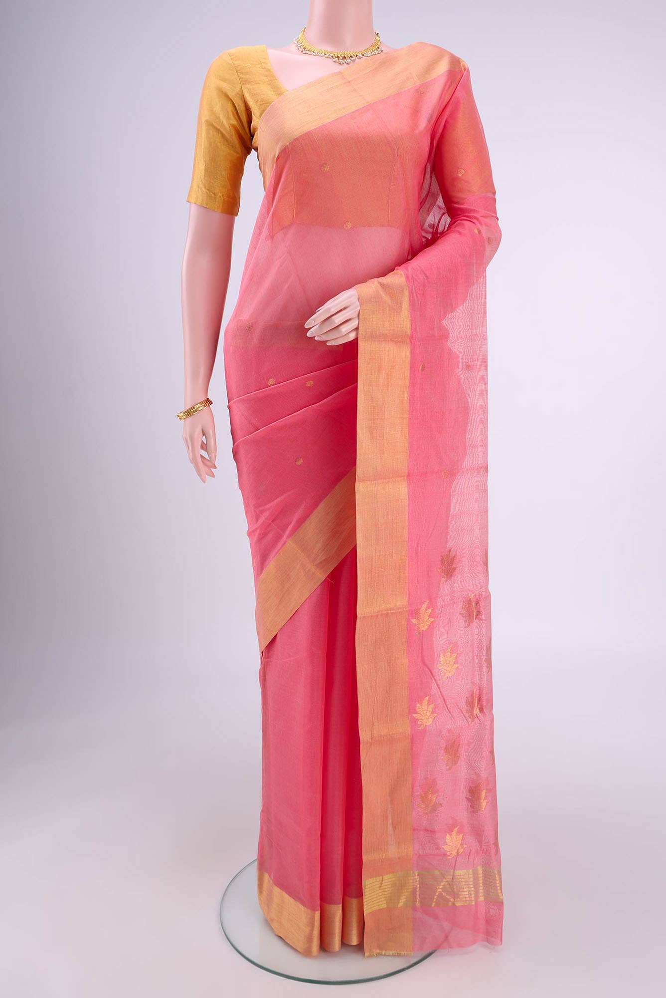 Peach Chanderi Silk Saree