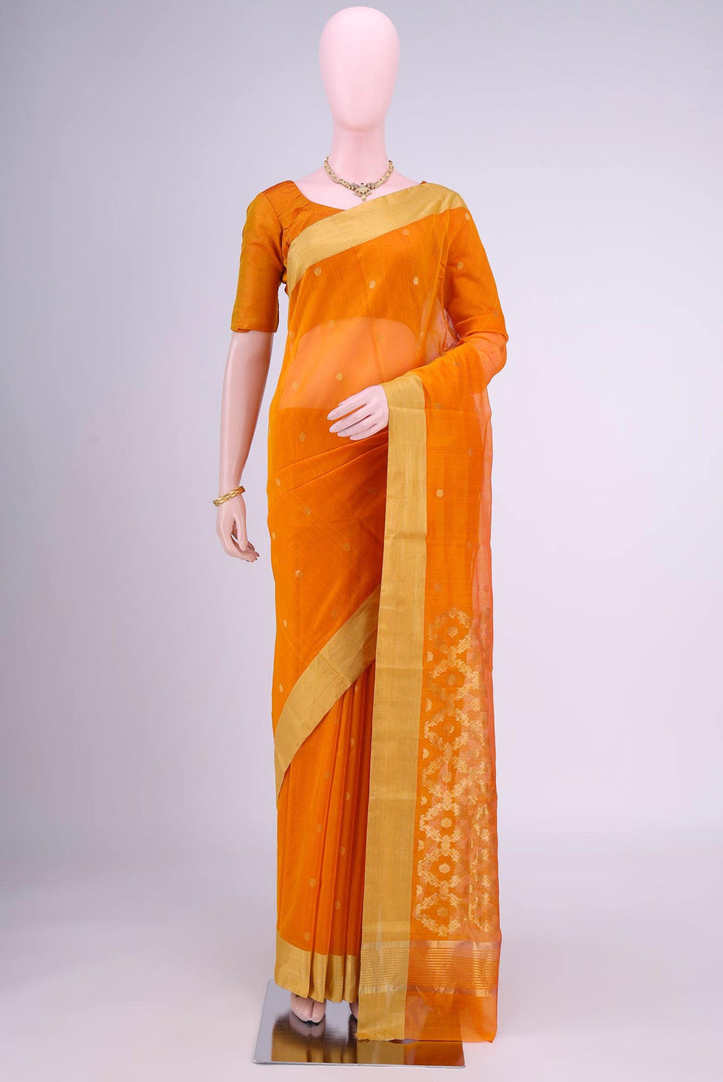 Brick Orange Chanderi Silk Cotton Saree