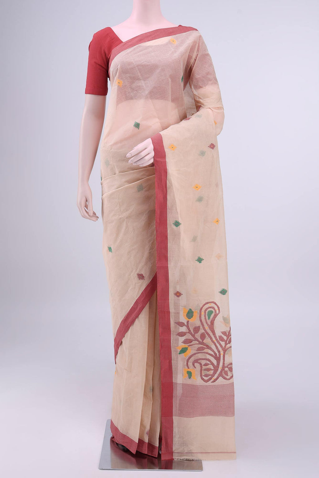 Beige Bengal Cotton Saree