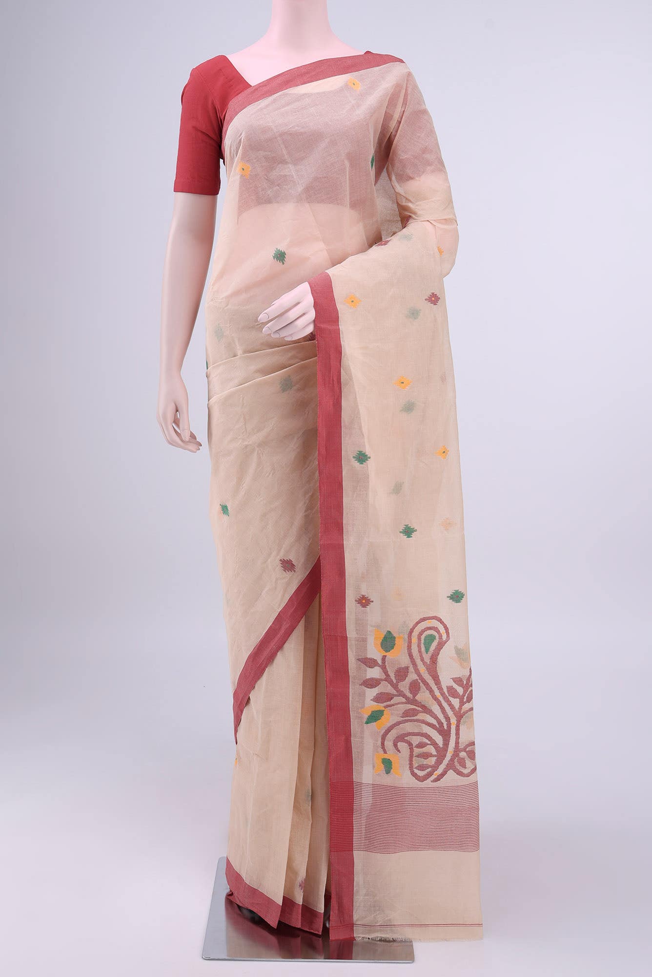 Beige Bengal Cotton Saree