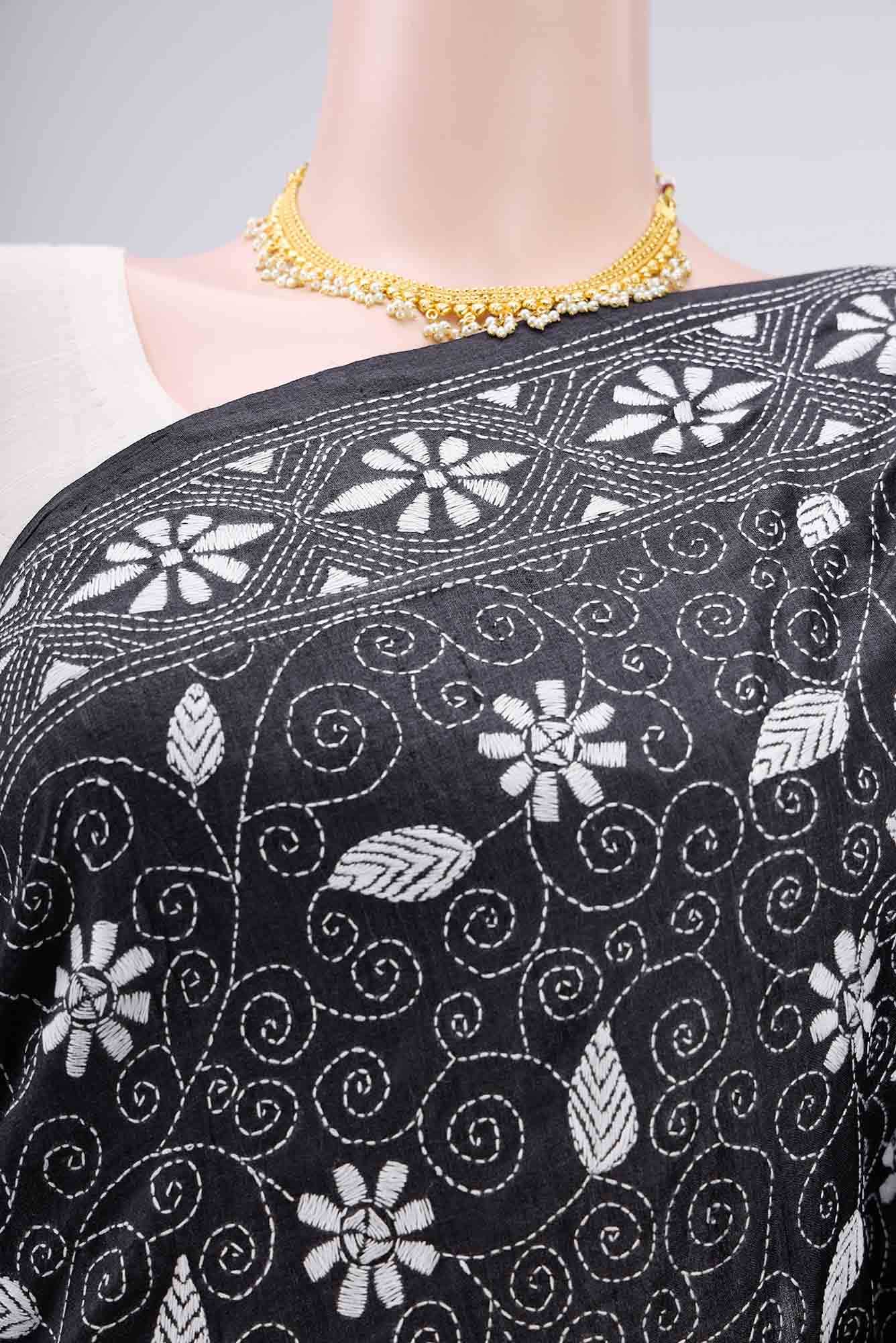 Black Kantha Silk Saree