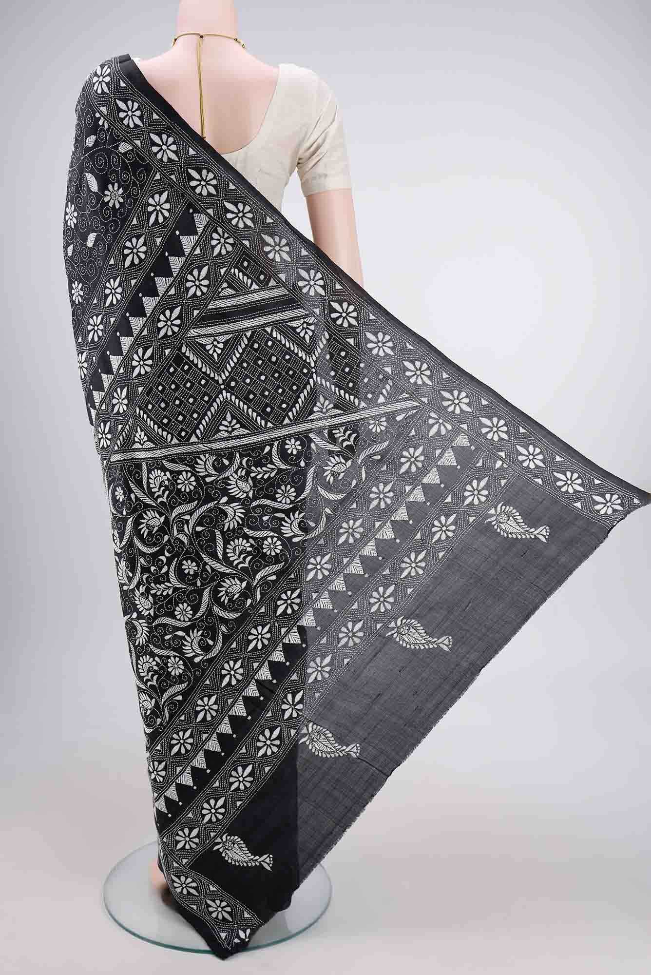 Black Kantha Silk Saree