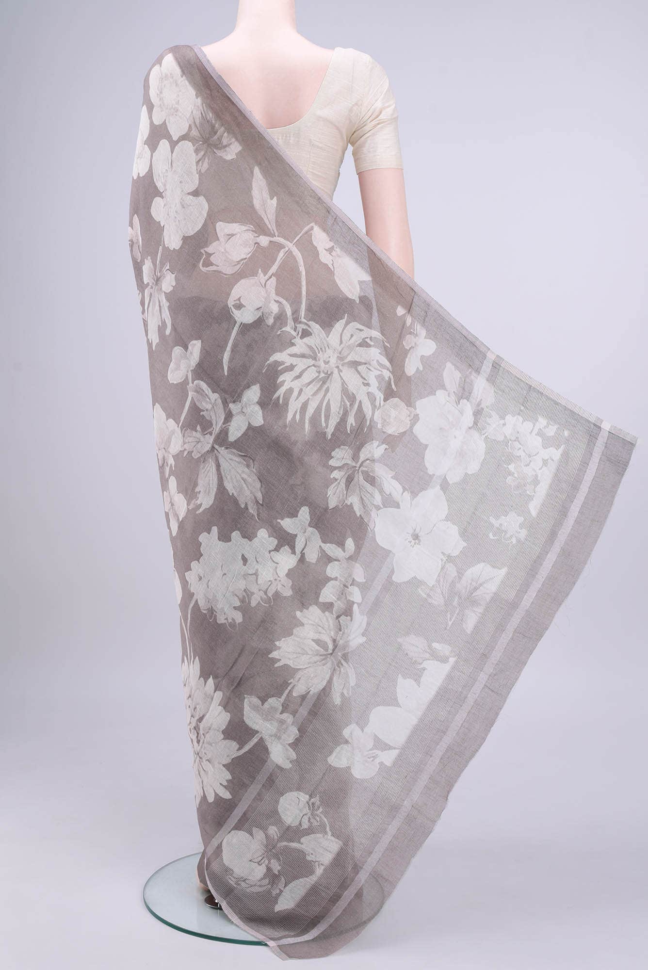 Davys Grey Linen Saree