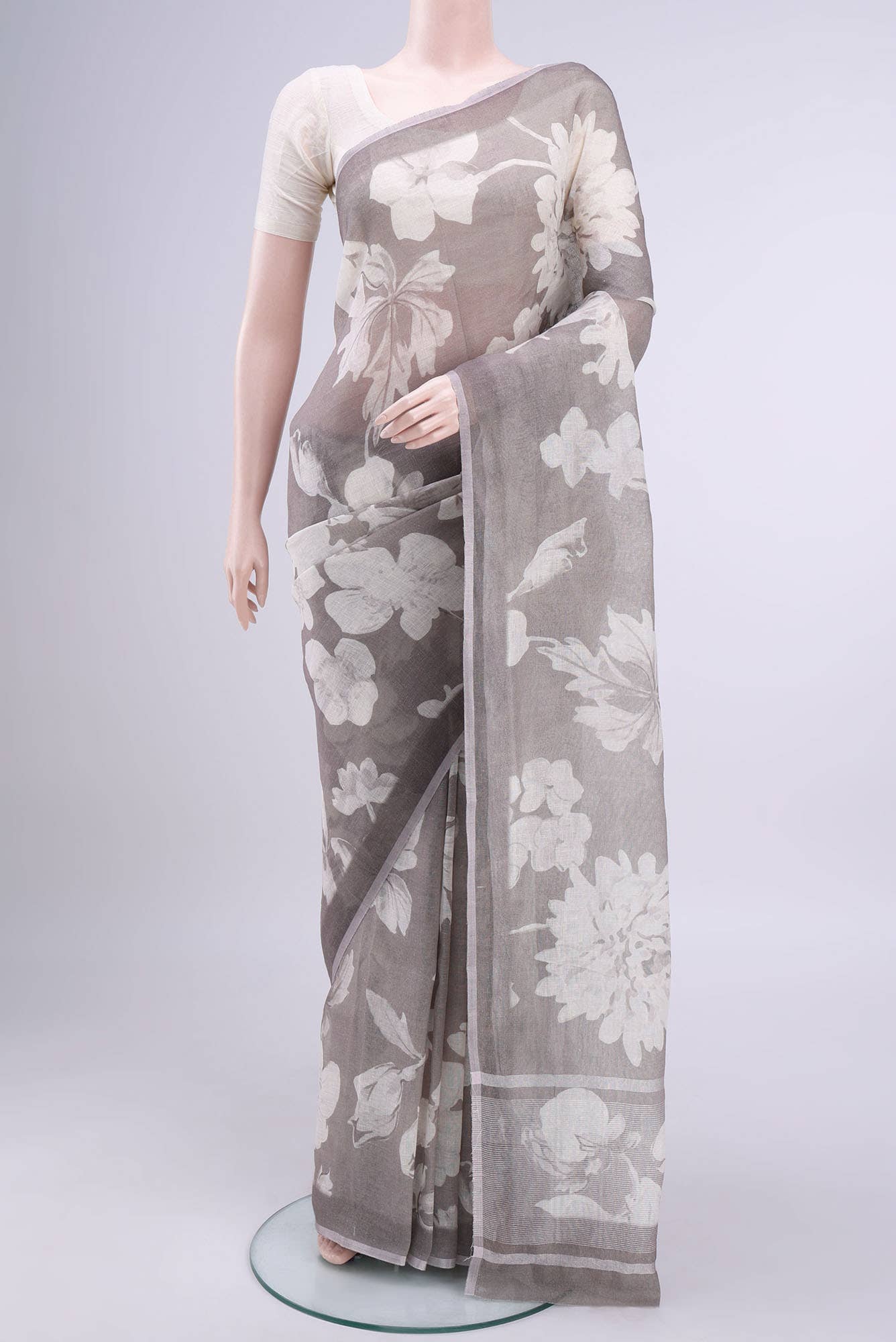 Davys Grey Linen Saree