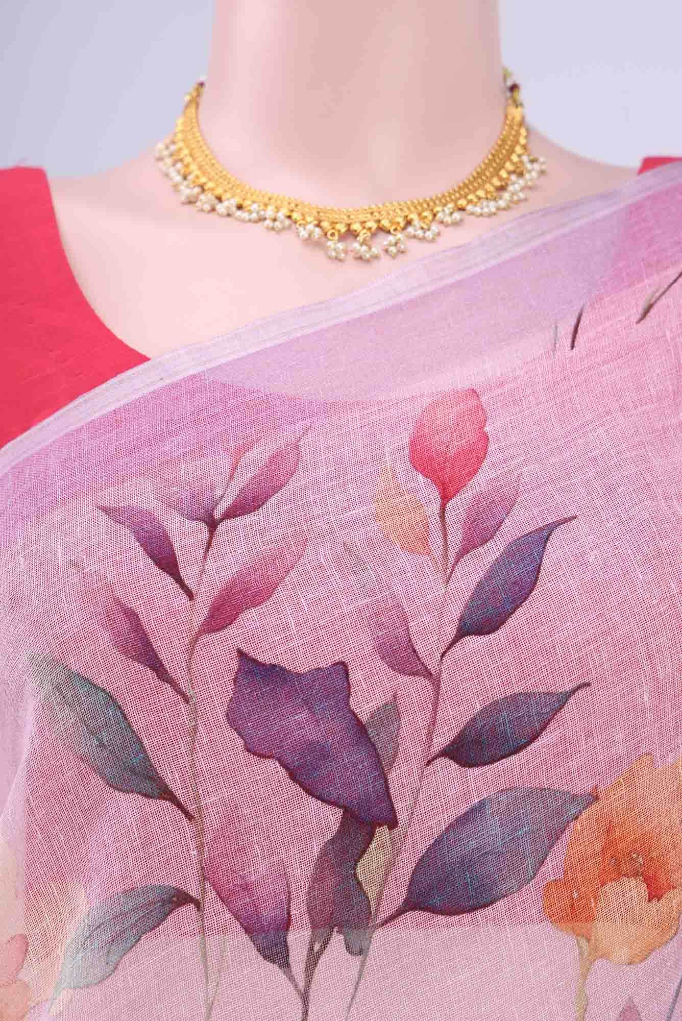Lilac Linen Cotton Saree