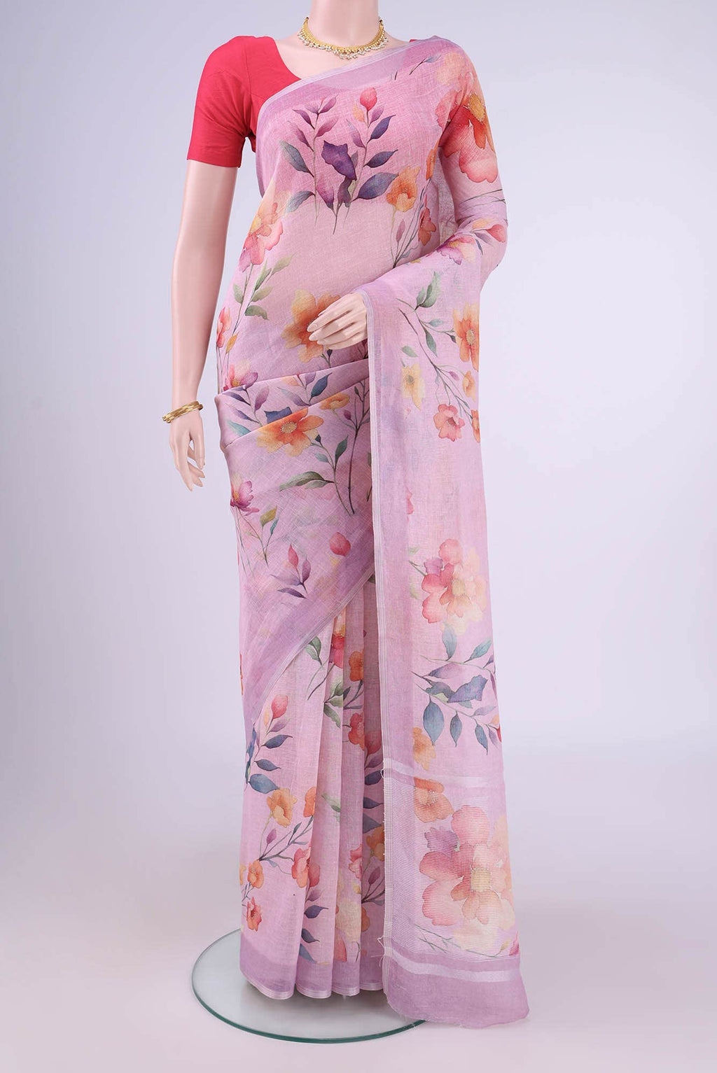 Lilac Linen Cotton Saree