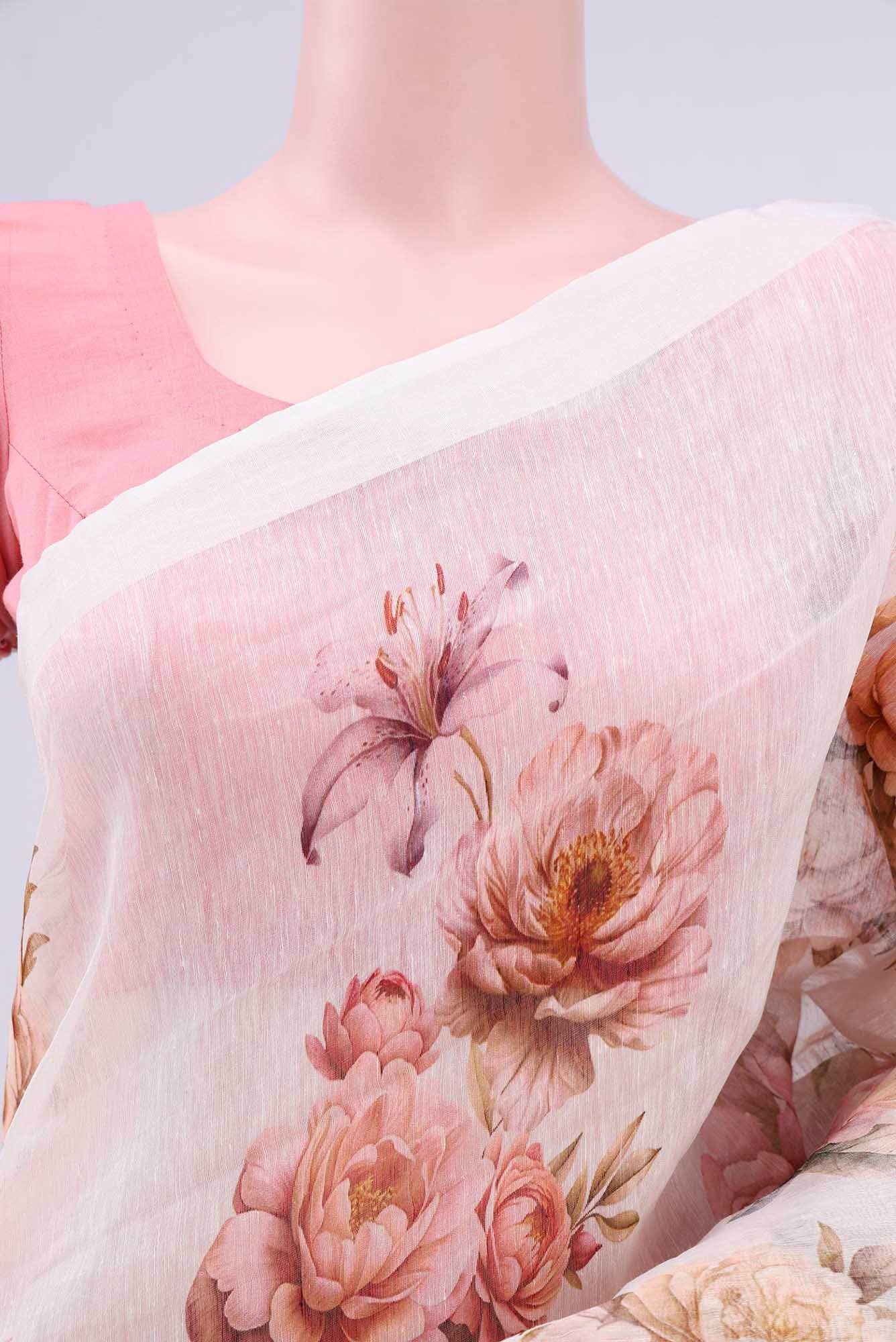 Cream Linen Cotton Saree
