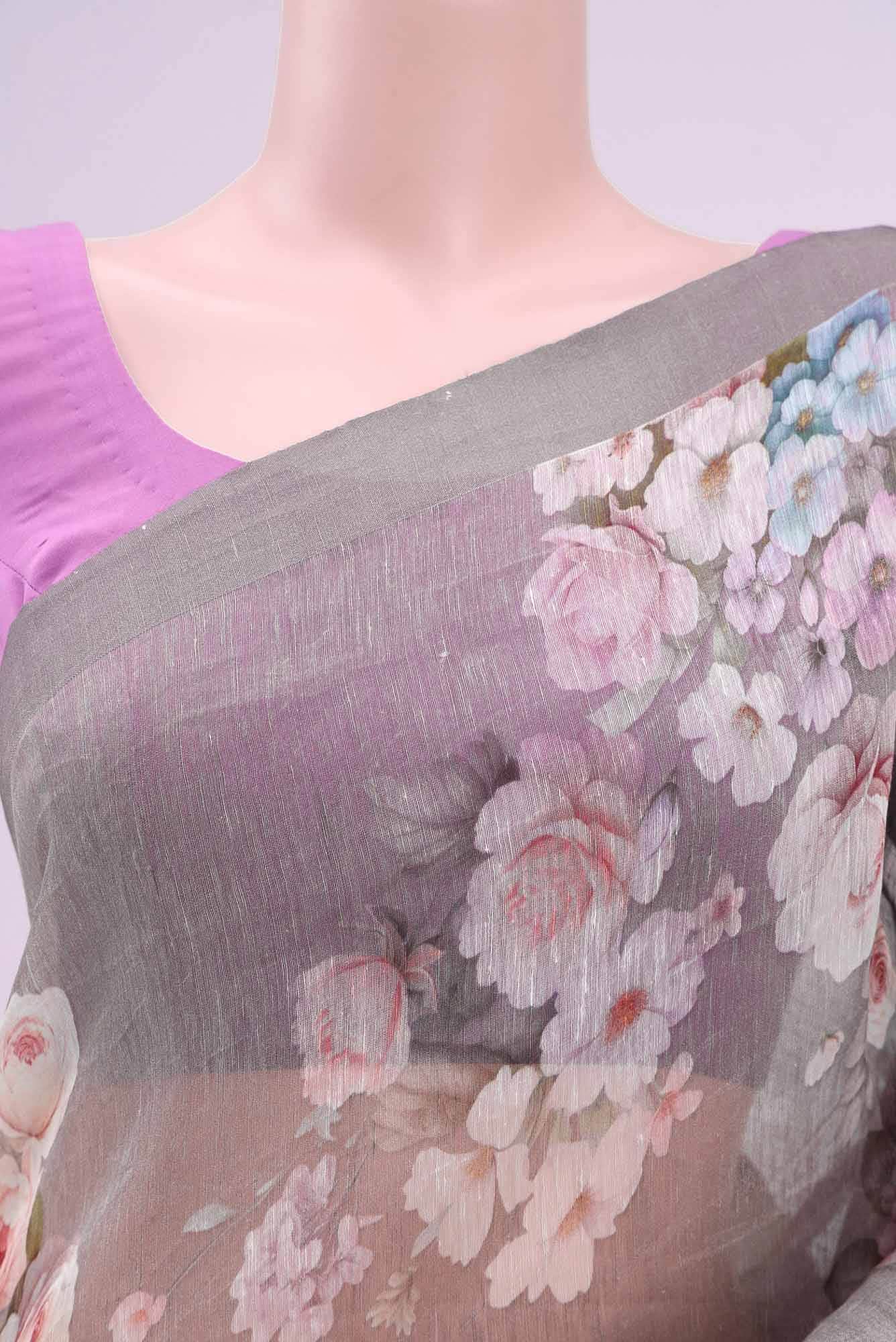 Davys Grey Linen Saree